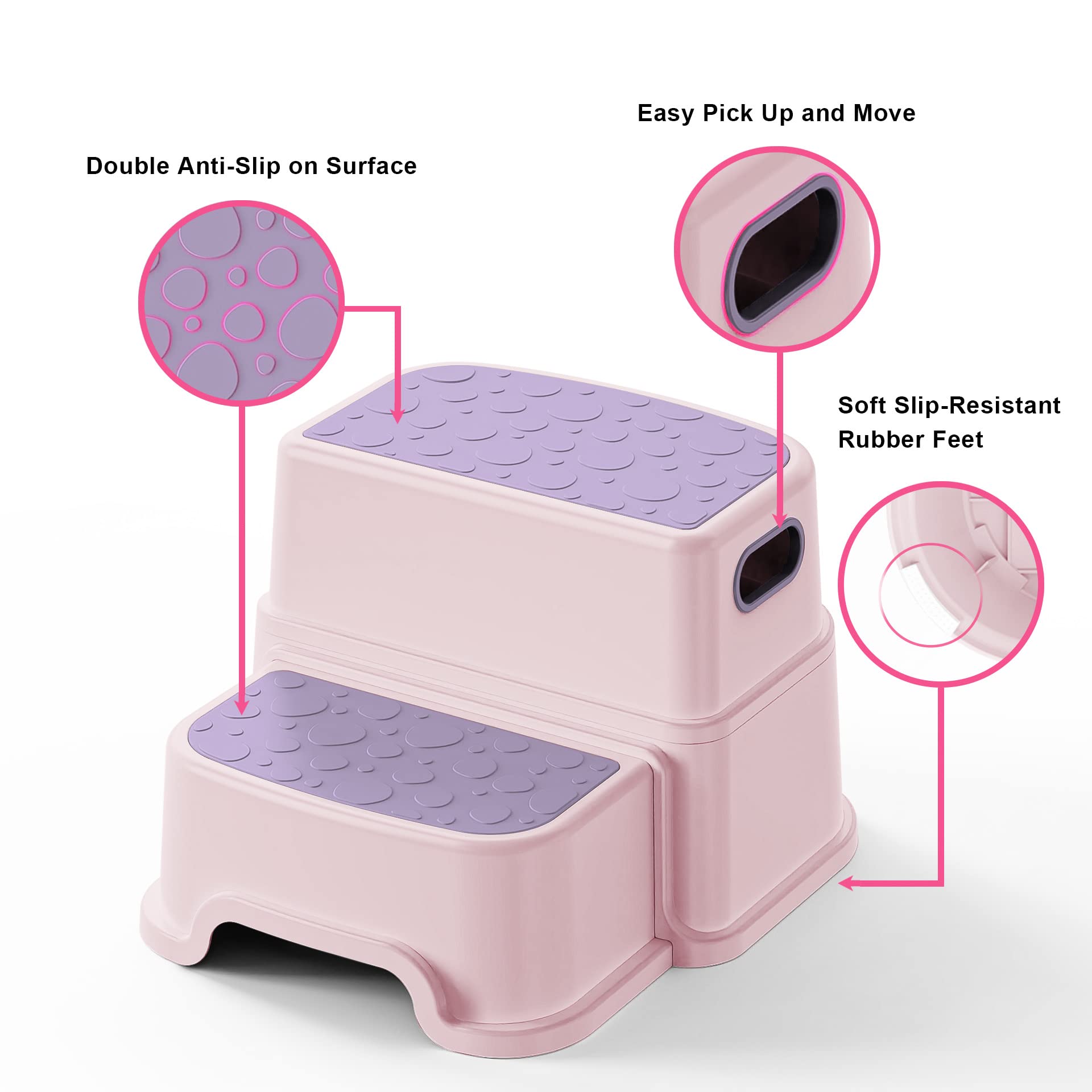 UNCLE WU Toddler Step Stool for Potty Training, Bathroom Sink & Toilet - 2 Step Kids Poop Stool, Non-Slip Step Stool with Handles, Dual Height Stepping Stool for Kitchen Counter (Include 2 Ducks)