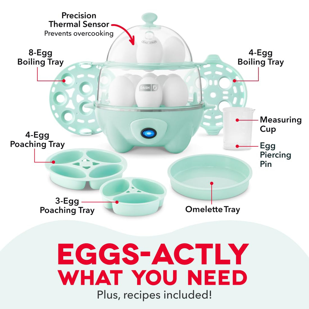 Dash Deluxe Egg Cooker - Boiler, Poacher & Steamer - Includes Measuring & Recipe Guide - Dishwasher Safe - BPA Free - Holds 12 Eggs, Aqua