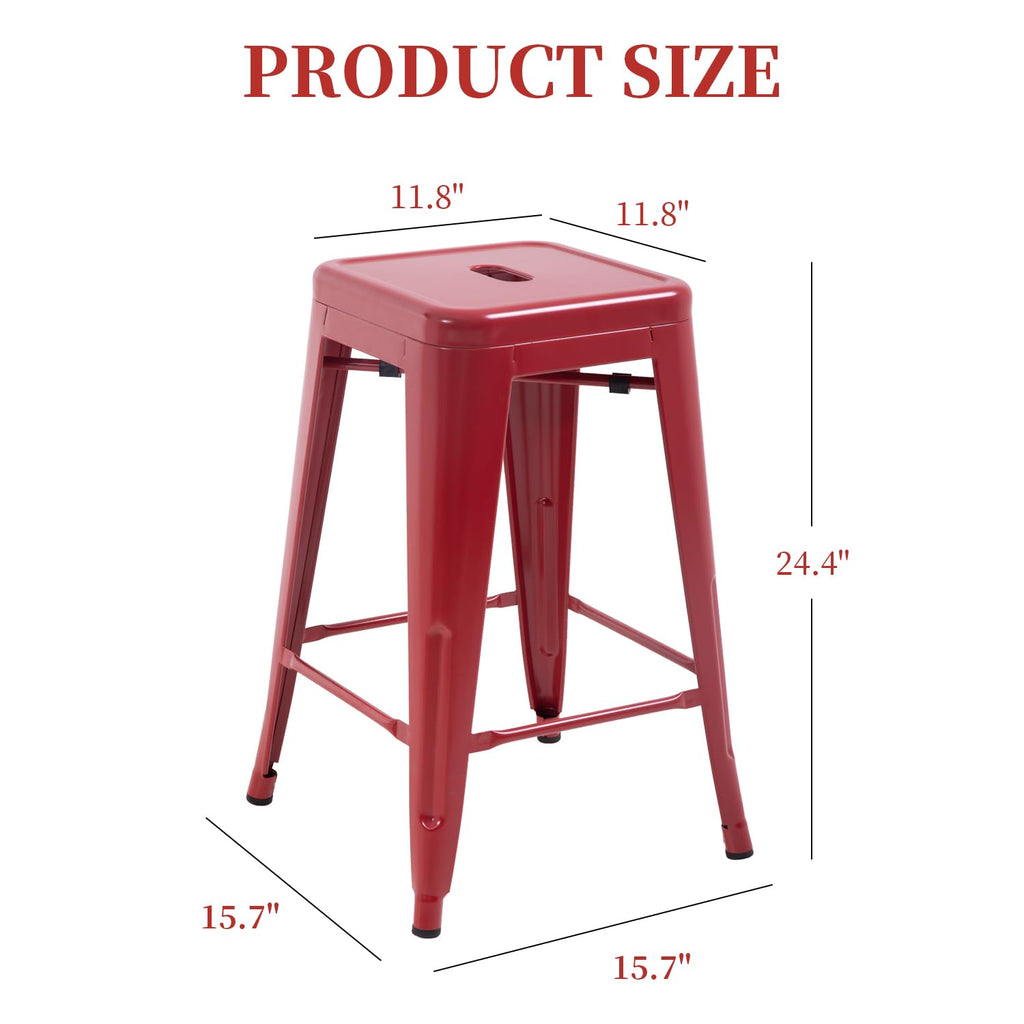 FDW Metal Bar Stools Set of 4 Counter Height Bar Stools 24 Inches Industrial Bar Chairs Patio Stool Stackable Backless Stool Indoor Outdoor Metal Kitchen Stools Bar Chairs (Black, 24")