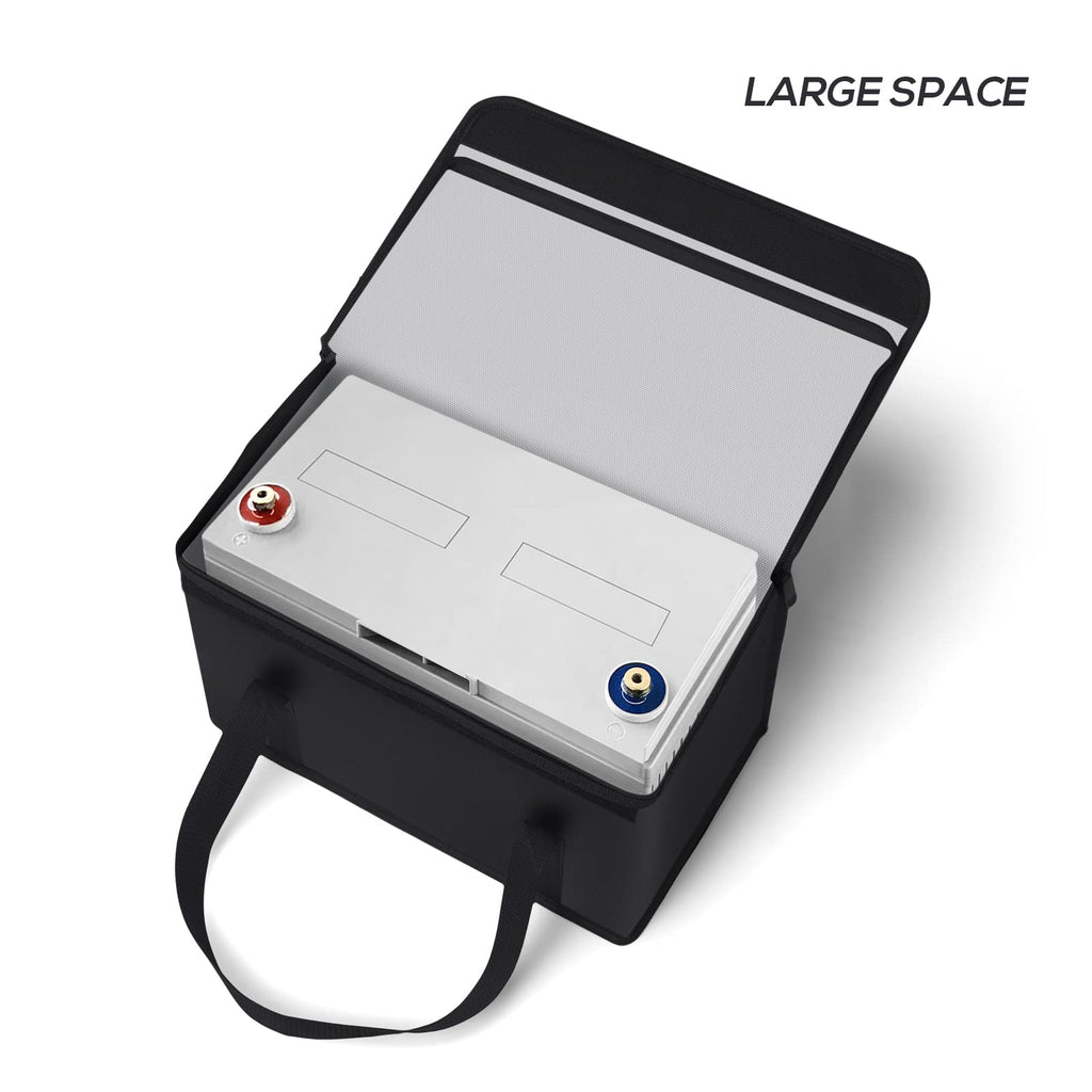 FLASLD Large Fireproof Lipo Bag for 100Ah Lithium Battery Storage and Charging, 14 x 7.8 x 9.5in Waterproof Box for Documents and Valuables