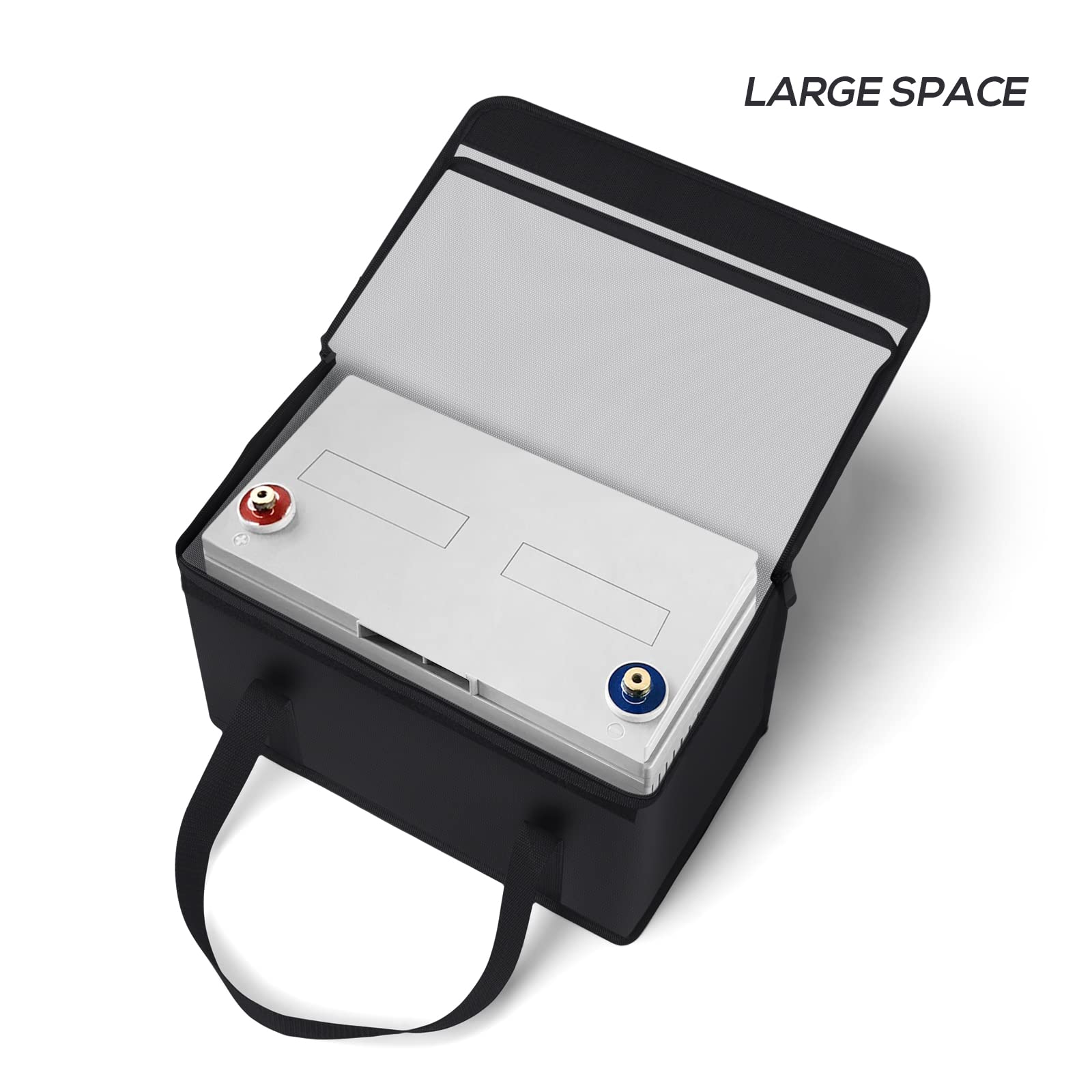 FLASLD Large Fireproof Lipo Bag for 100Ah Lithium Battery Storage and Charging, 14 x 7.8 x 9.5in Waterproof Box for Documents and Valuables