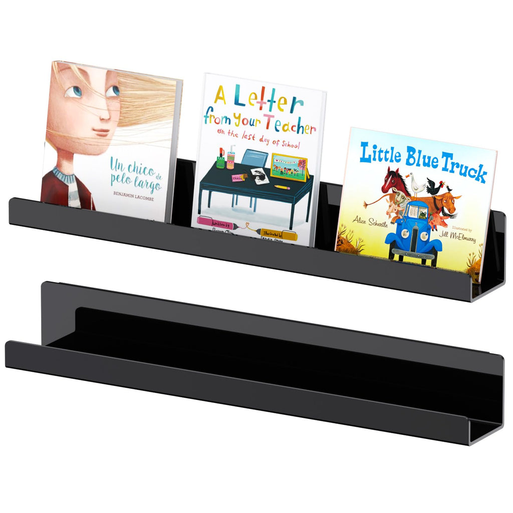 Magnetic Book Shelf for Whiteboard, Reusable Acrylic Book Display Shelf with Strong Adsorption Capacity, Magnetic Book Holder for Classroom Refrigerator Office Teacher Kids, Black