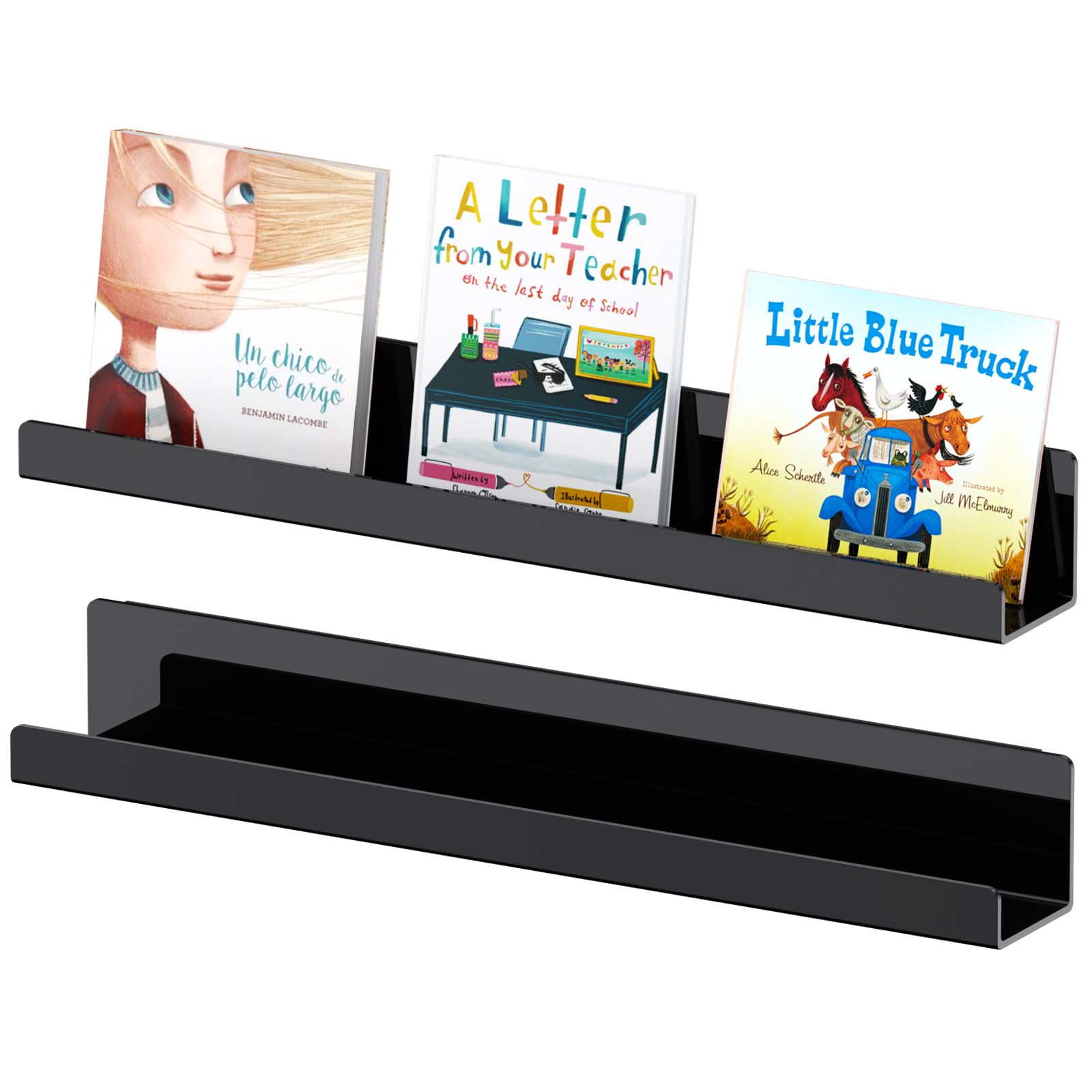 Magnetic Book Shelf for Whiteboard, Reusable Acrylic Book Display Shelf with Strong Adsorption Capacity, Magnetic Book Holder for Classroom Refrigerator Office Teacher Kids, Black