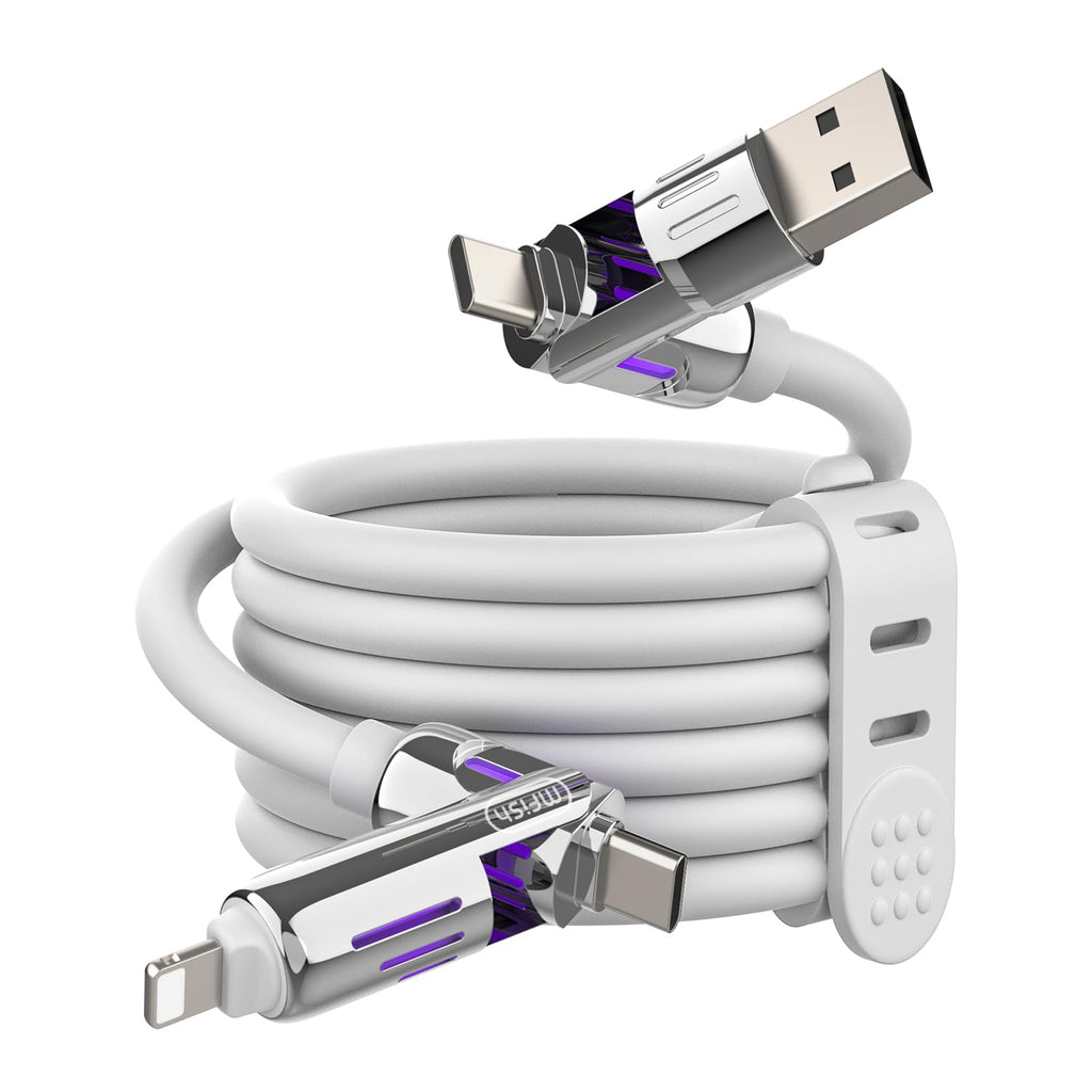 MFish 4-in-1 USB Charging Cable with Carrying Case, 240W Fast Charger Cord, USB-A & Dual USB-C to USB-C/Lightning, for iPhone 17/16/15/14, iPad, MacBook & More(Black, 3.3FT)