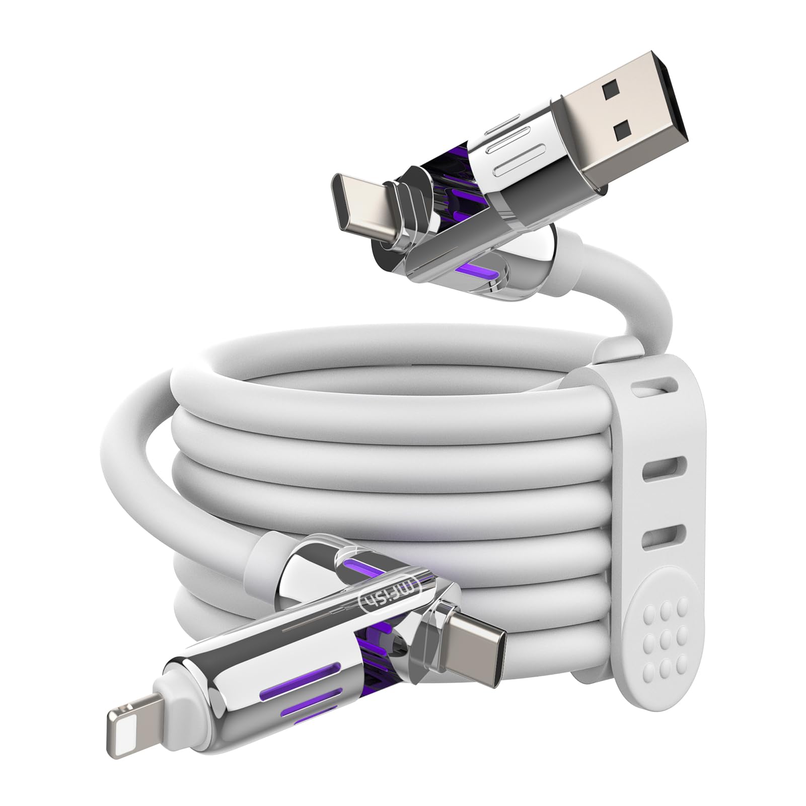 MFish 4-in-1 USB Charging Cable with Carrying Case, 240W Fast Charger Cord, USB-A & Dual USB-C to USB-C/Lightning, for iPhone 17/16/15/14, iPad, MacBook & More(Black, 3.3FT)