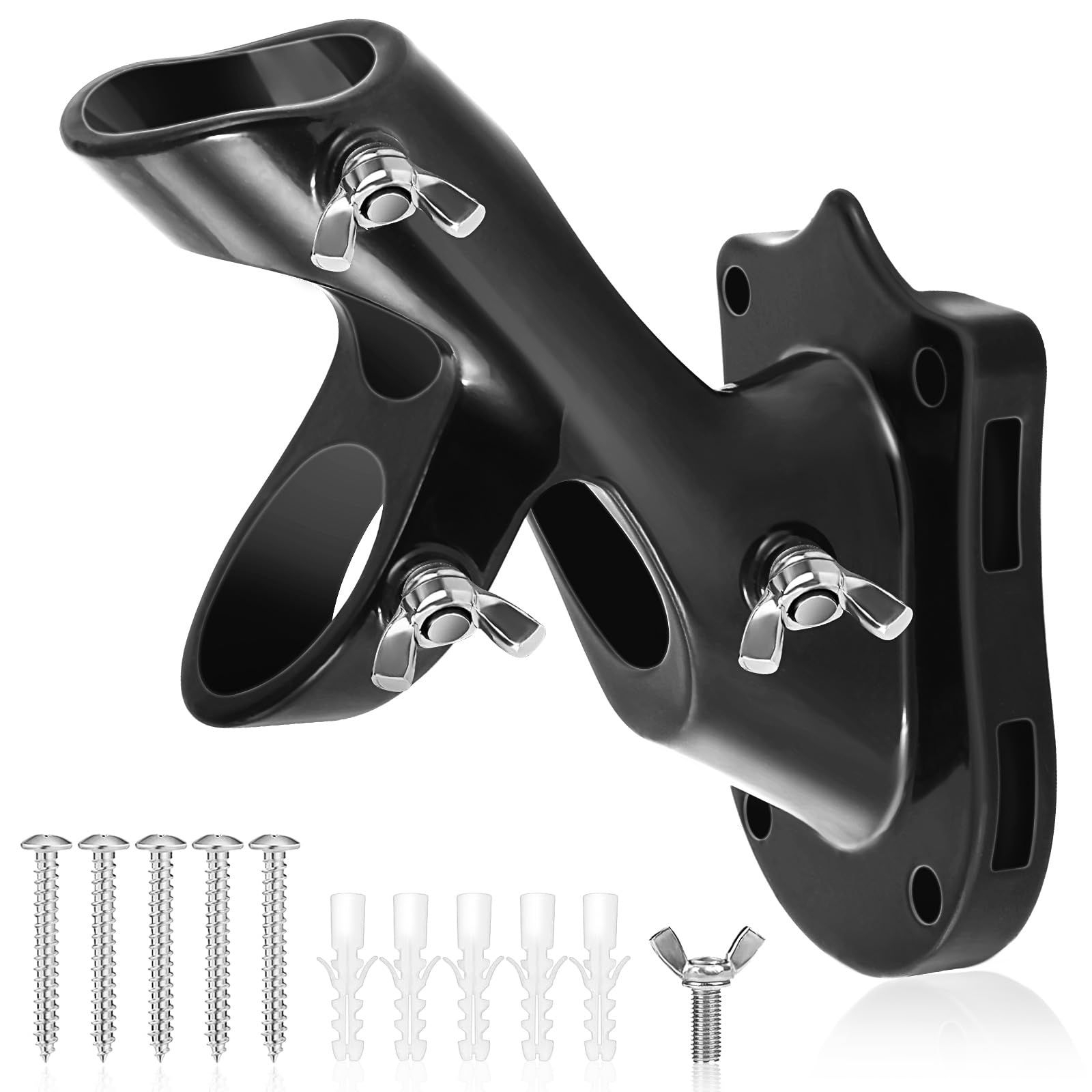 Flag Pole Holder, Anovo Flag Pole Brackets Mount Outside House Heavy-Duty Aluminum Metal Rust Proof Bracket 1" Inner Diameter 2 Positions with Hardwares for Outdoor Wall Mounting Porch(Black-1 Pack)