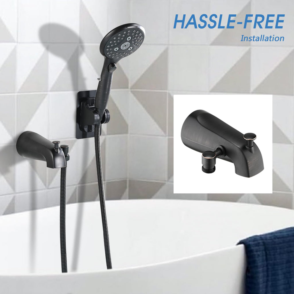 PROOX All Metal Tub Spout with Diverter, 6 Settings Hand held Shower with ON/Off Pause Switch, Bathtub Faucet with Sprayer Brushed Nickel