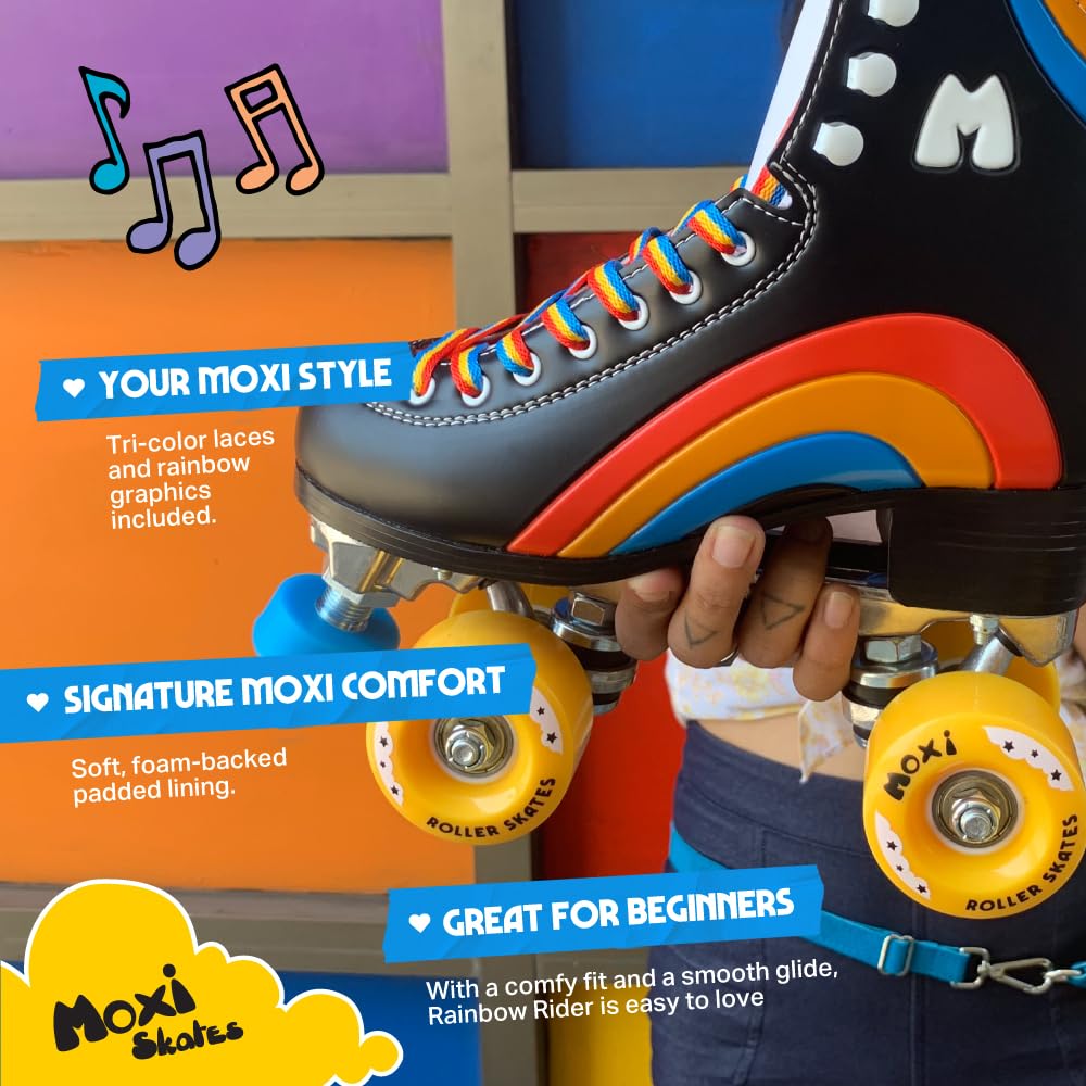 Moxi Rainbow Rider Roller Skates for Women - Beautiful, Durable, Supportive Rainbow Skates with Padded Lining, a Sturdy Plate, and Soft Outdoor Wheels