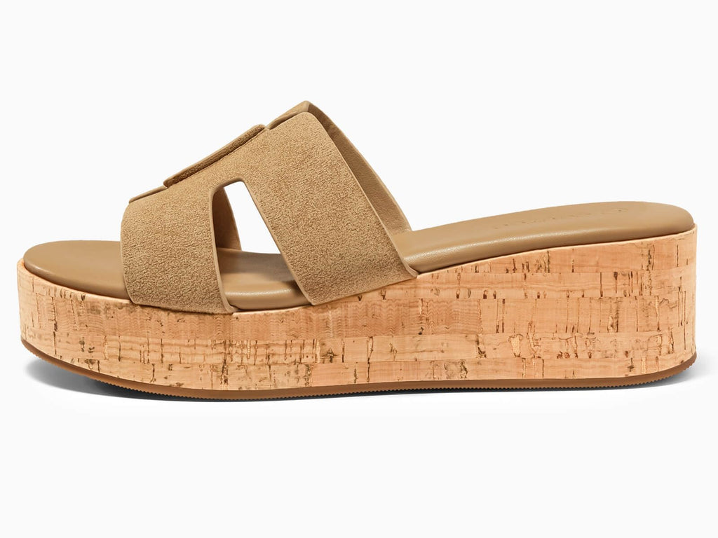 Coutgo Women's Platform Wedge Sandals Open Toe Slip On Slides Cork Heeled Cutout Comfortable Summer Shoes