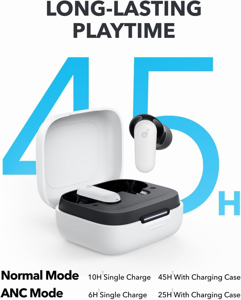 Soundcore P30i by Anker Noise Cancelling Earbuds, Strong and Smart Noise Cancelling, Powerful Bass, 45H Playtime, 2-in-1 Case and Phone Stand, IP54, Wireless Earbuds, Bluetooth 5.4 (Black)