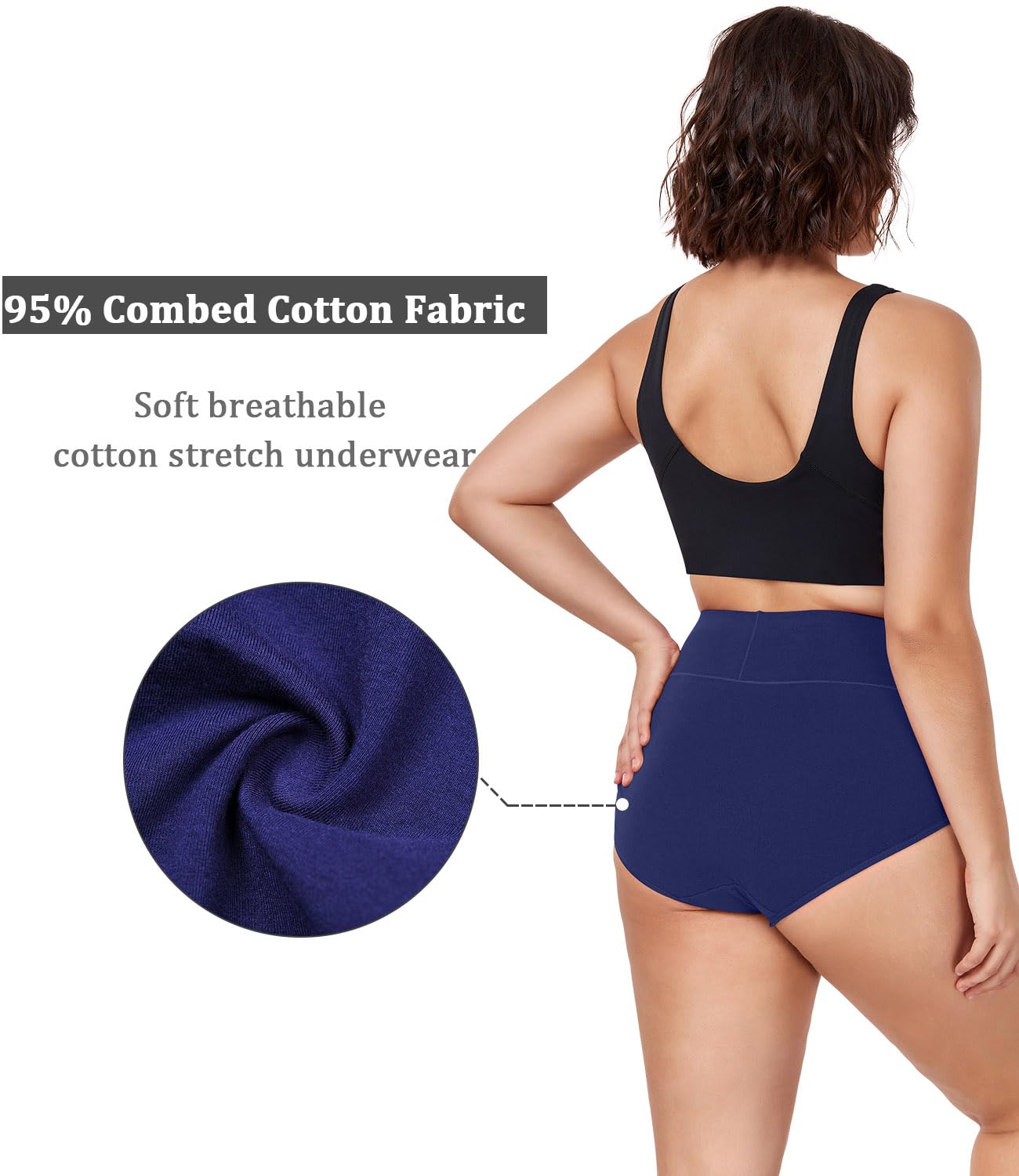 wirarpa Women's High Waisted Cotton Briefs Ladies Underwear Regular & Plus Size Panties 5 Pack