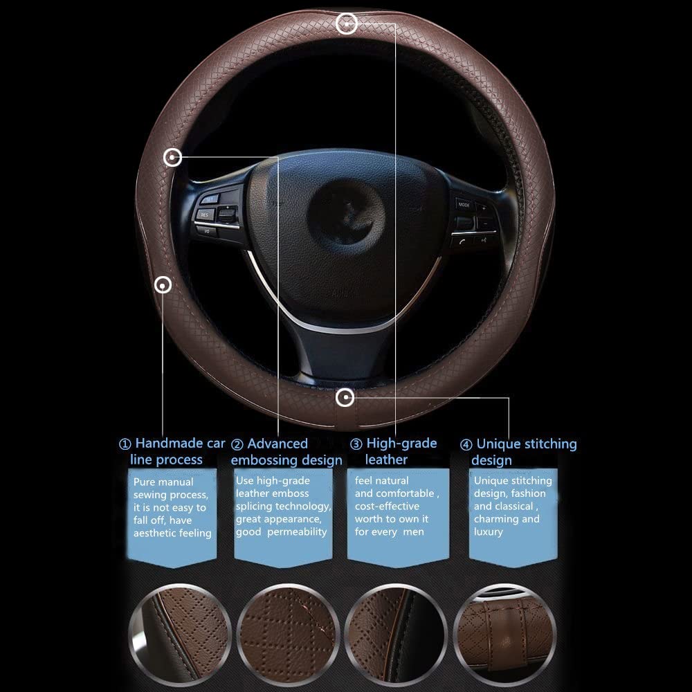 Car Steering Wheel Cover, Anti-Slip, Safety, Soft, Breathable, Heavy Duty, Thick, Full Surround, Sports Style (Black)
