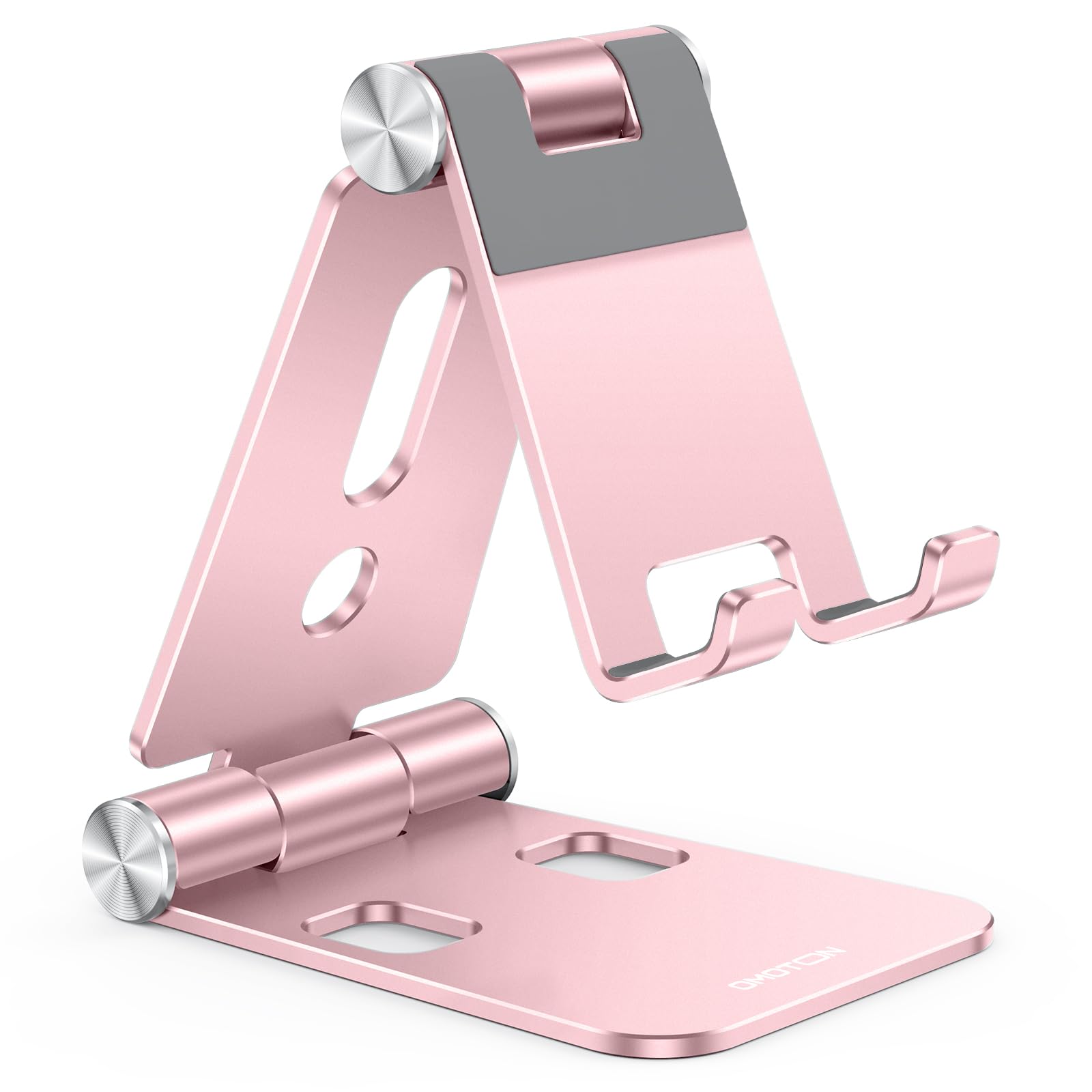 OMOTON Foldable Cell Phone Stand, C4 Portable Aluminum Phone Holder, Adjustable Phone Dock Cradle for iPhone 17/16/15 Pro Max Air, Small Tablets, All Smart Phones for Women Men Gift, Silver