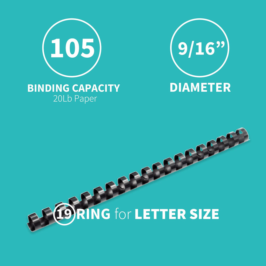 Binditek 100 Pack Plastic Binding Comb Spines, 1/2 Inch Diameter, 90 Sheet Capacity, for Letter Size, Black, for Students and Coworkers