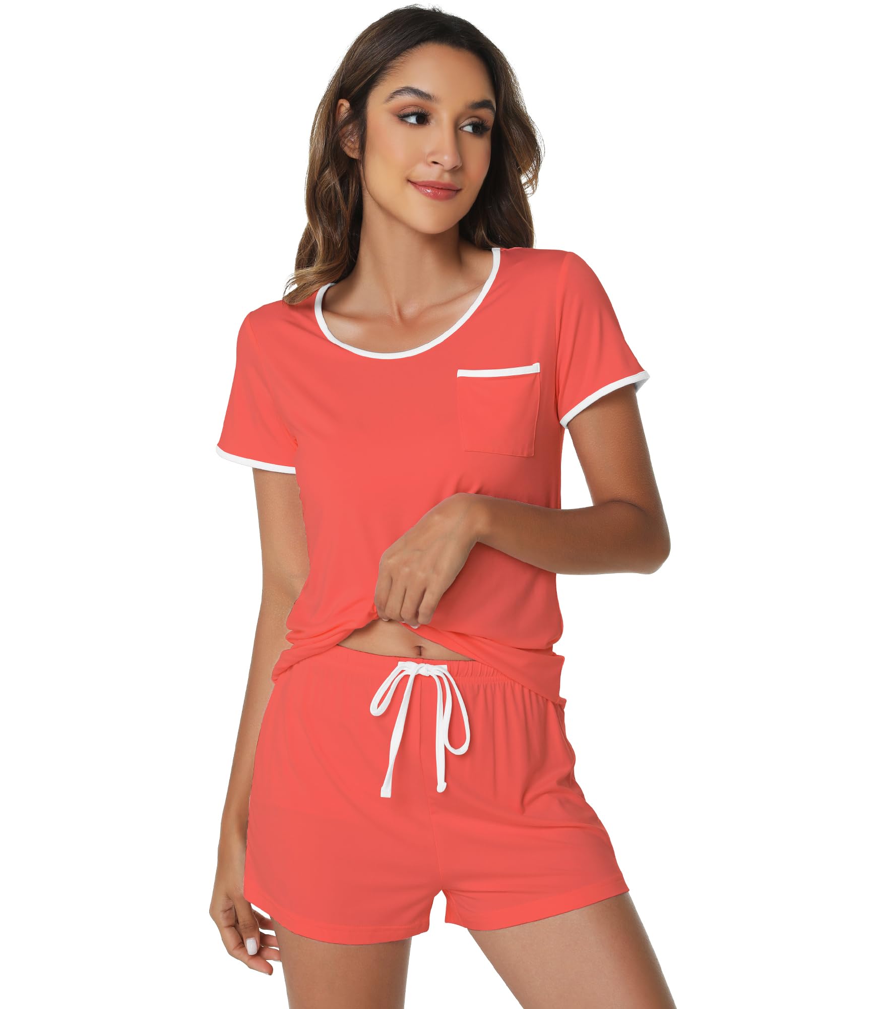 WiWi Viscose from Bamboo Pajamas Set for Women Super Soft Short Sleeve Cooling Summer Plus Size Pjs Sets Sleepwear S-4X