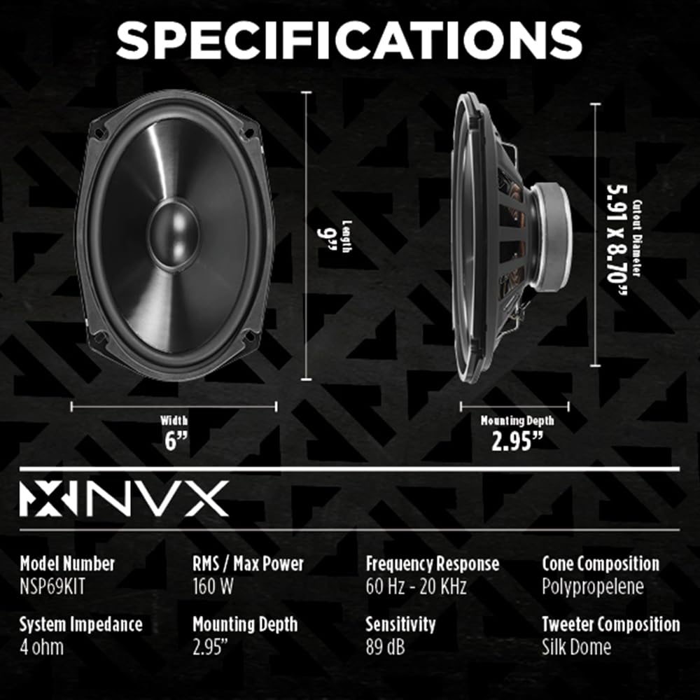NVX NSP35 3.5" Car Speakers, 200W Max, 70W RMS, 2-Way Coaxial w/Silk Dome Tweeters & Built-in X-Overs, Easy to Install in Cars/Trucks/Doors (Pair)