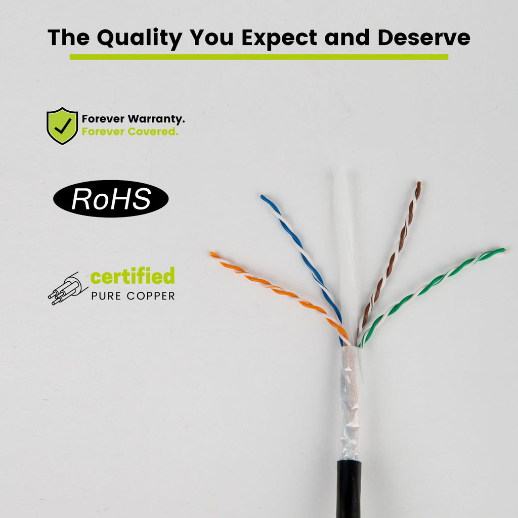 TRUE CABLE Cat6 Direct Burial Outdoor Bulk Ethernet Cable, Shielded F/UTP, 500ft, Brown, 23AWG Solid Bare Copper, Heavy Duty Outdoor, OSP Jacket, Waterproof, UV, 550MHz, PoE++ 100W (4PPoE)