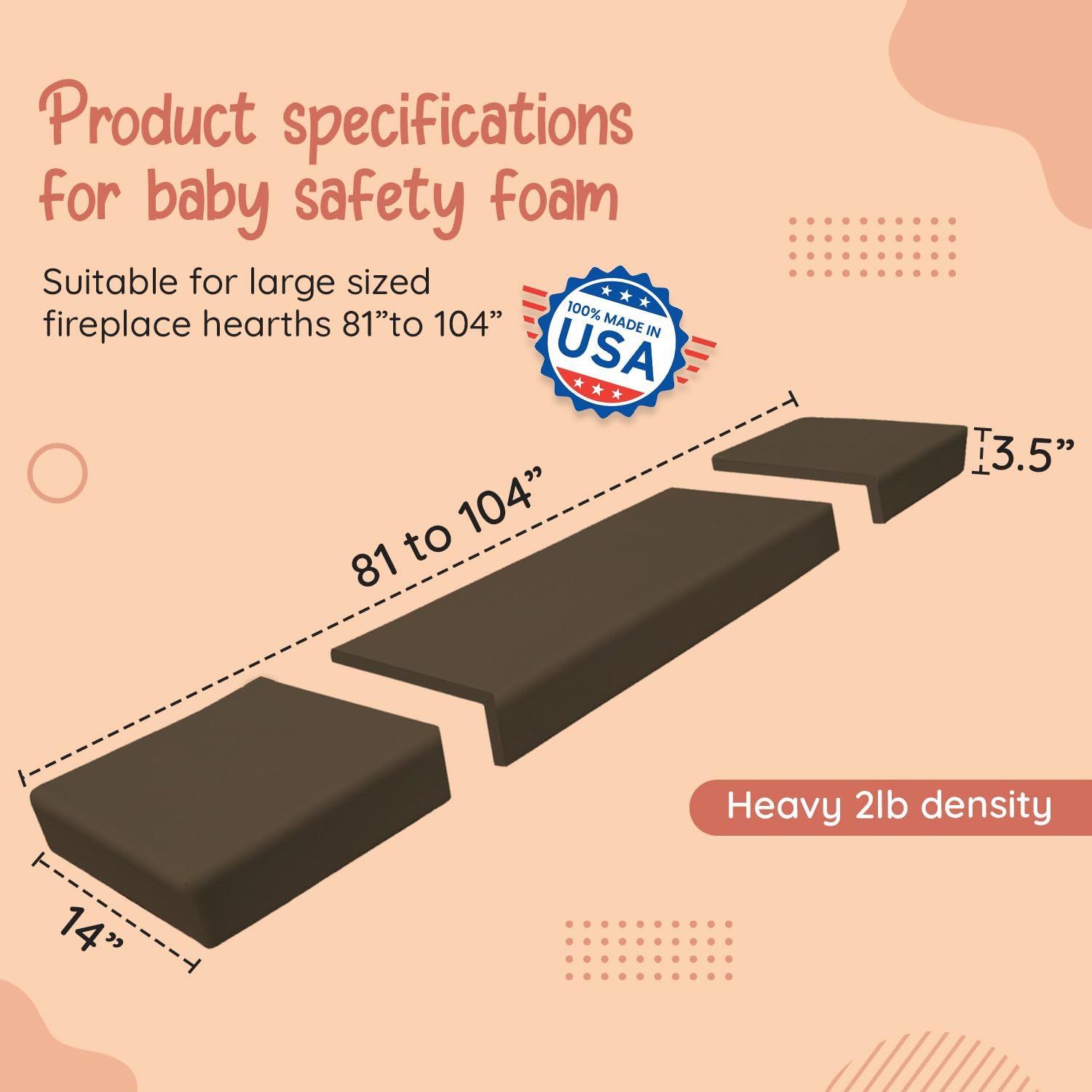 Soft Seat Edge Cushion Fireplace Hearth Guard Bumper Pad Child Proof Padding (Small, Brown-fits Width from-0"-68")