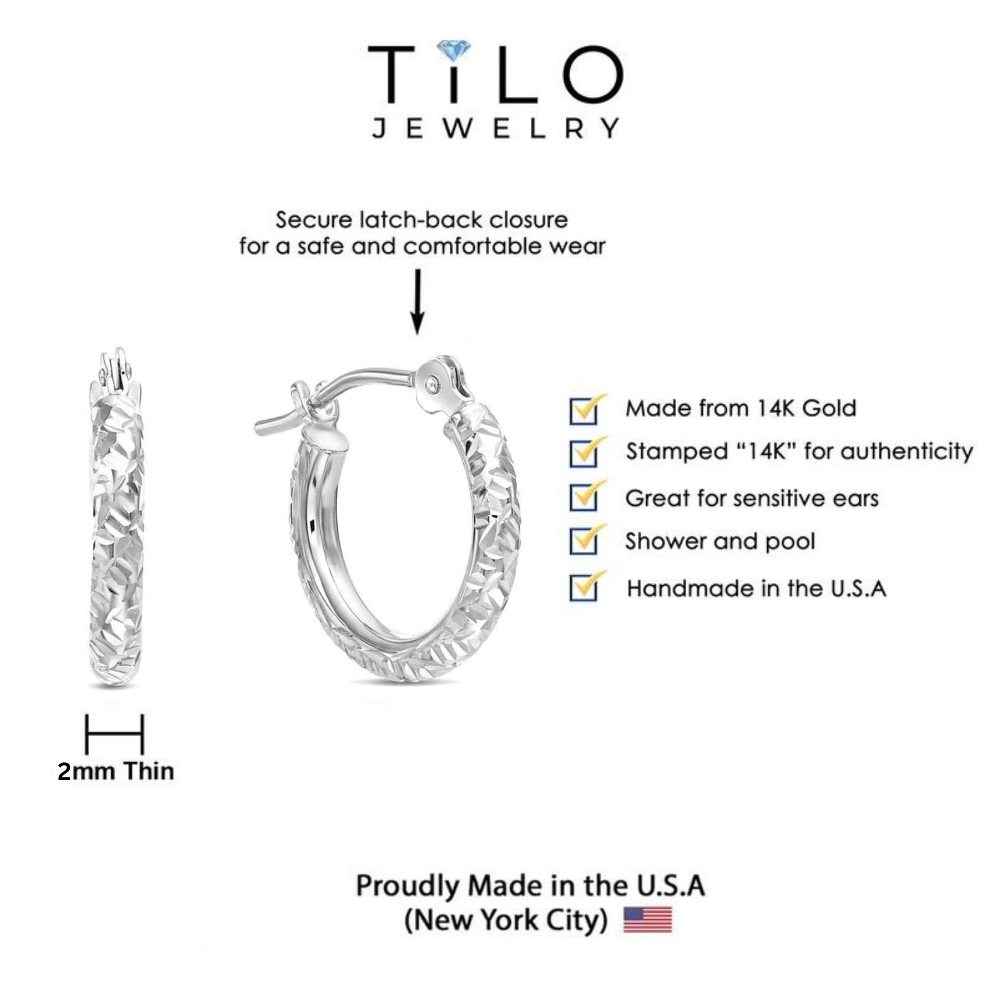 14k Gold Hand Engraved Diamond-cut Round Hoop Earrings, (0.5 inch Diameter)