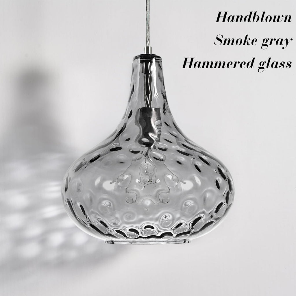 Glass Large Pendant Lights for Kitchen Island Blown Glass Pendant Light Clear Hammered Shade Hanging Ceiling Lights with Black Finish for for Kitchen Island, Sink, Hallway, Living Room 11 inch