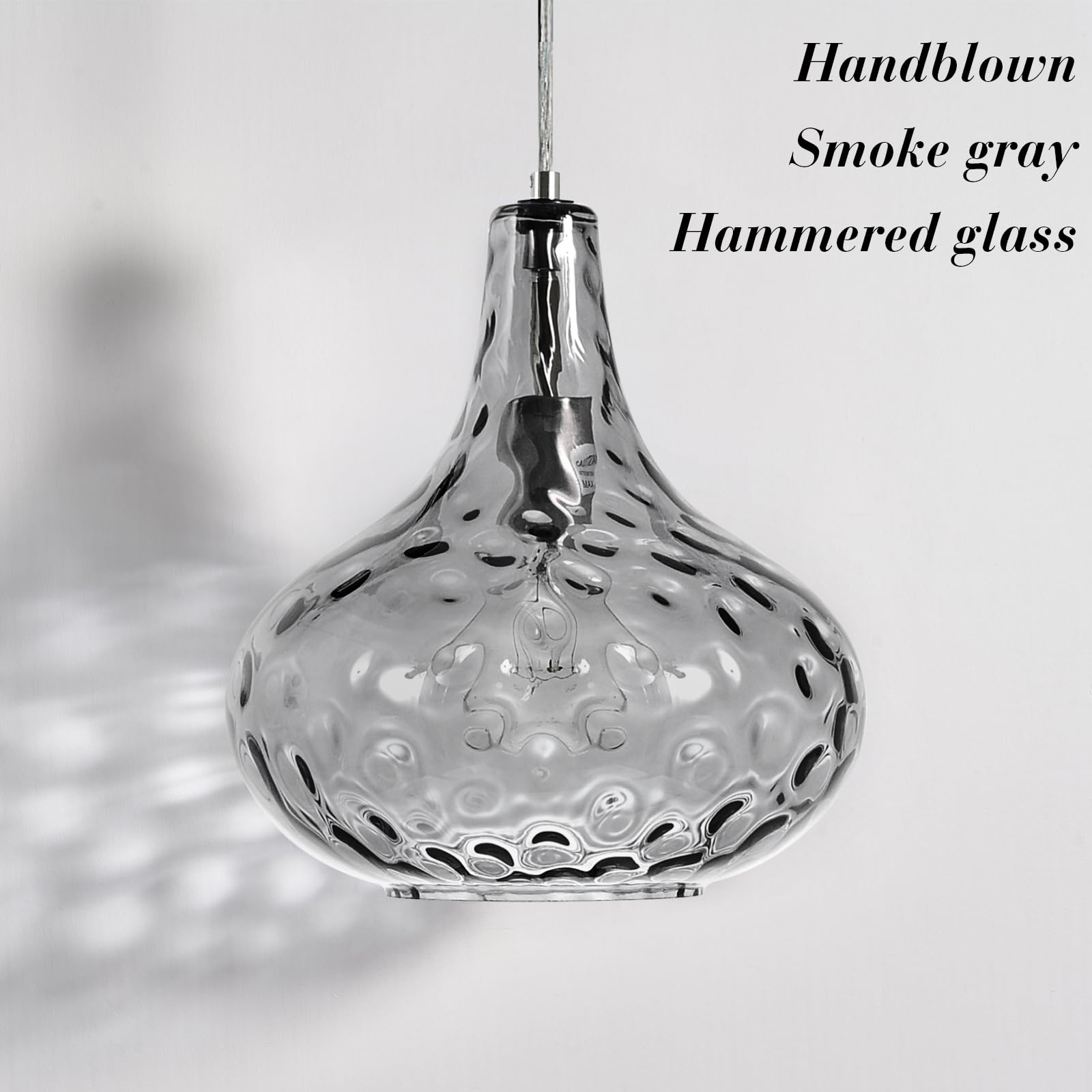 Glass Large Pendant Lights for Kitchen Island Blown Glass Pendant Light Clear Hammered Shade Hanging Ceiling Lights with Black Finish for for Kitchen Island, Sink, Hallway, Living Room 11 inch