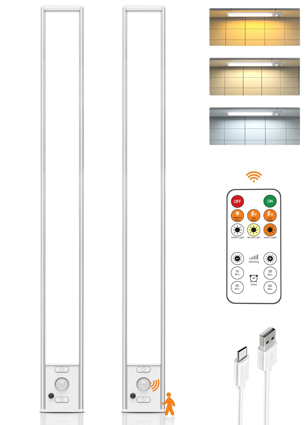 9" Under Cabinet Lights Wireless, Motion Sensor Light Indoor with Remote, LED Rechargeable Closet Light, 3 Color Temps, Dimmable, Magnetic, Under Counter Lights for Kitchen, Stairs, Pantry, Hallway