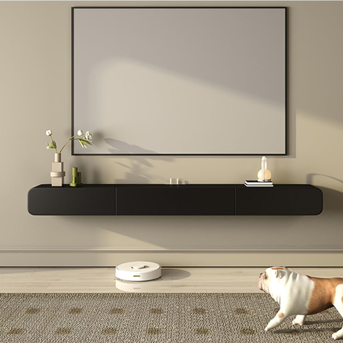 FPIGSHS Wall Mounted Media Console with 2 Drawers Solid Wood Floating TV Stand Hanging TV Shelf Entertainment Center TV Cabinet, for Home Office (A, 120cm/47.2in)