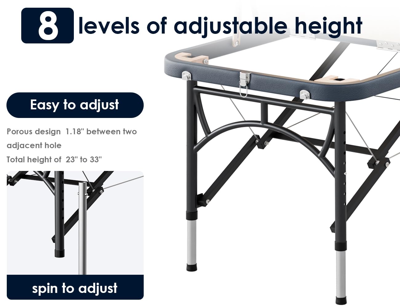 CLORIS 84" Professional Massage Table Portable Reinforced Wooden Leg 2 Folding Lightweight Spa Salon Tattoo Massage Bed Height Adjustable Hold Up to 1100LBS with Carrying Bag Black