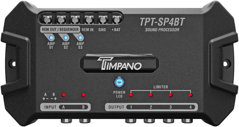Timpano TPT-SP4BT Bluetooth DSP 4 Output Channel- Full Digital Signal DSP Car Audio Processor - Built-in Voltmeter and Remote Relay