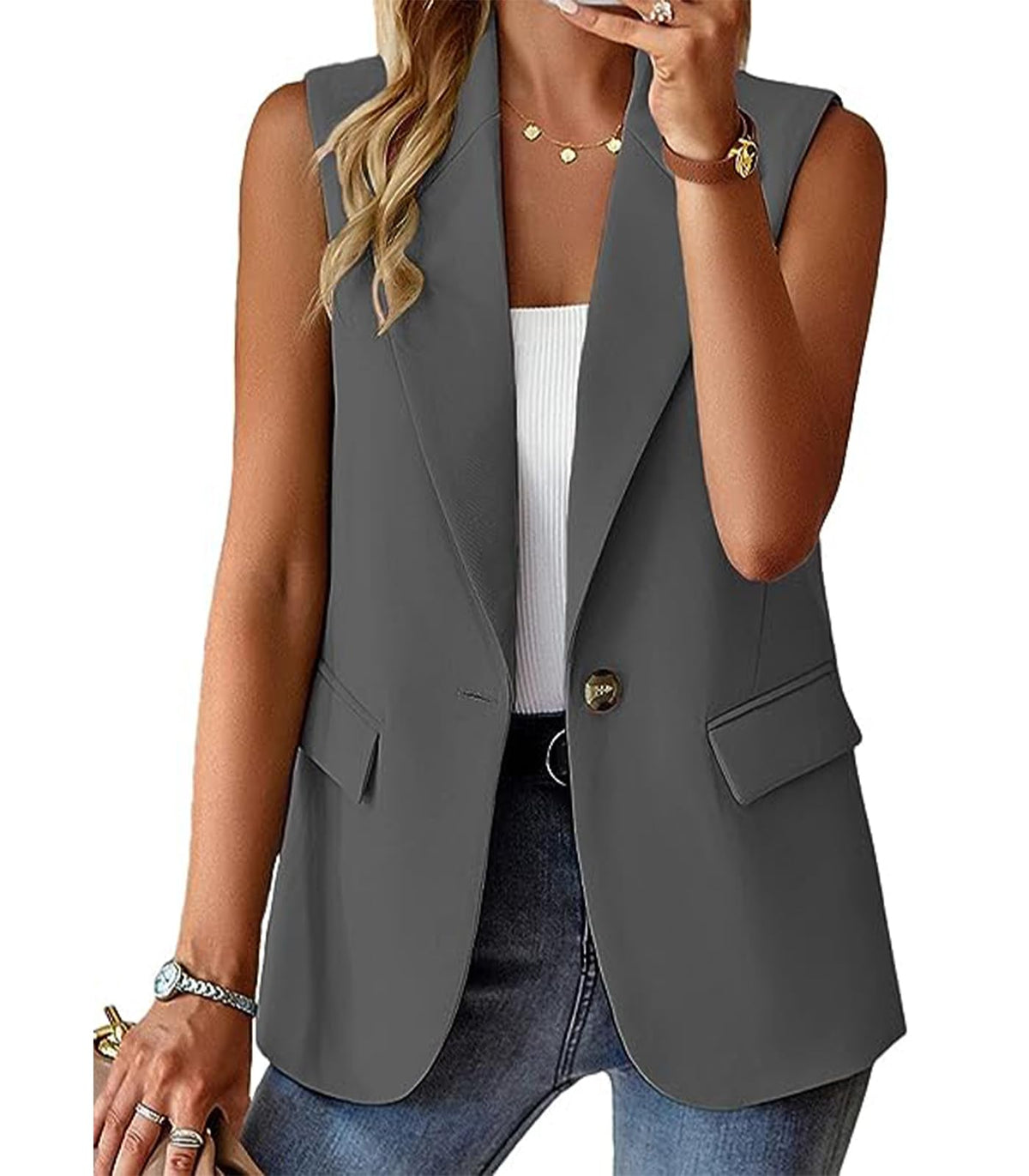 Sleeveless Blazer Vest for Women Summer 2026 Fashion Casual Lightweight Open Front Work Office Blazer Jackets with Pockets