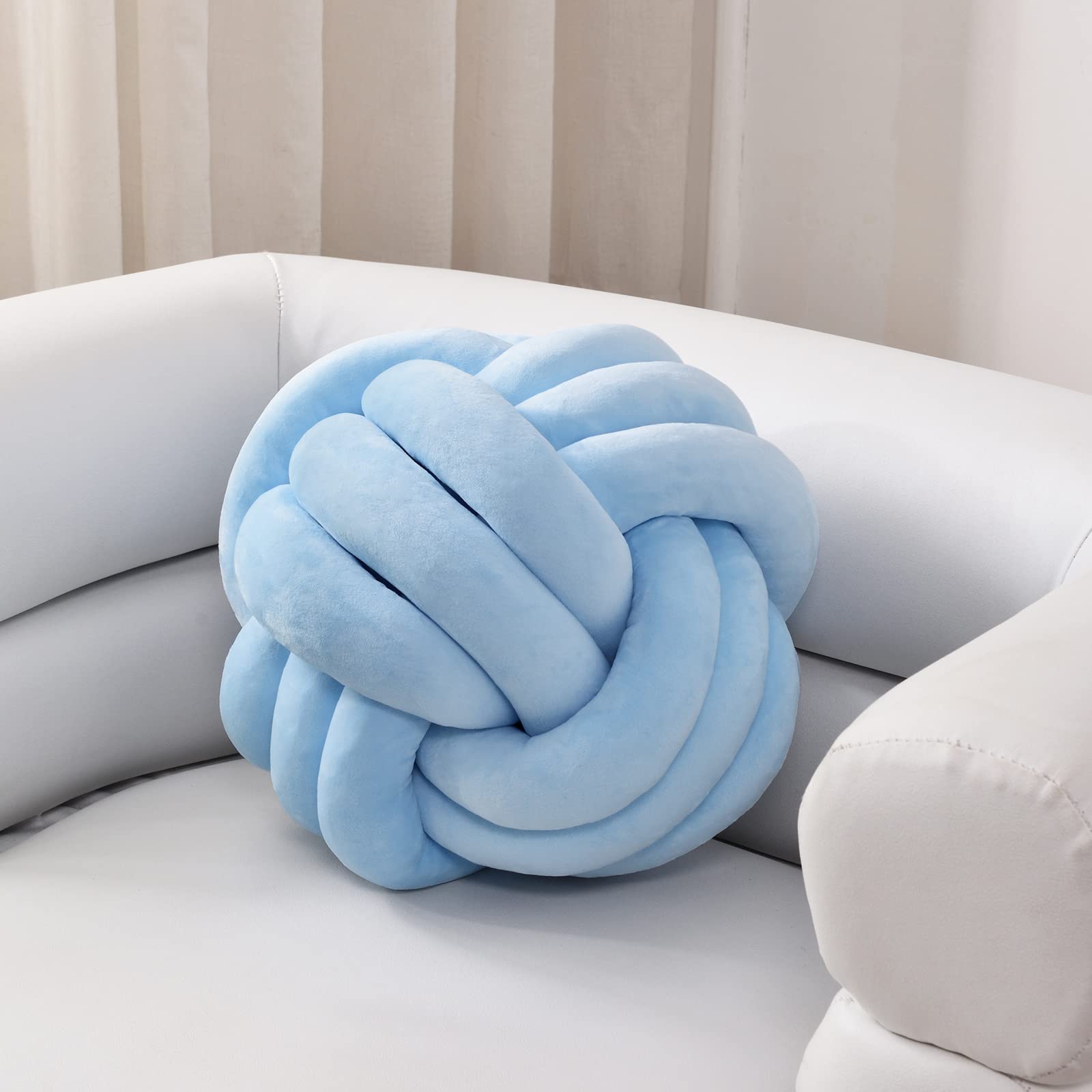 Sioloc Soft Knot Ball Pillows,Round Throw Pillow Cushion Home Decoration Plush Pillow,Throw Knotted Pillow Handmade Round Pillow（7.8inches,Beige）