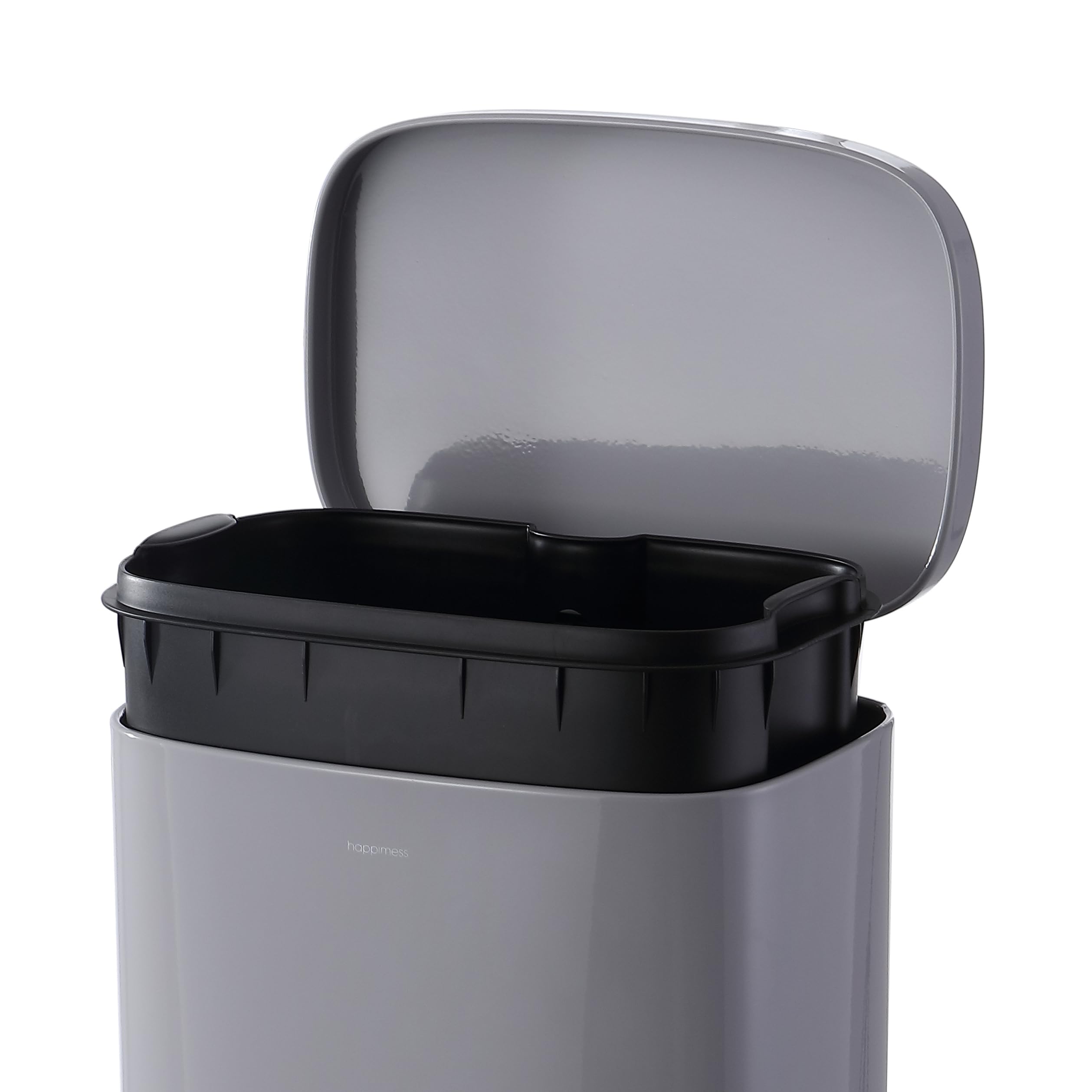 happimess HPM1011B Curtis 8-Gallon Step-Open Trash Can with Soft-Close Lid, Modern, Minimalistic, Fingerprint Proof for Home, Kitchen, Laundry Room, Office, Bedroom, Bathroom, Black
