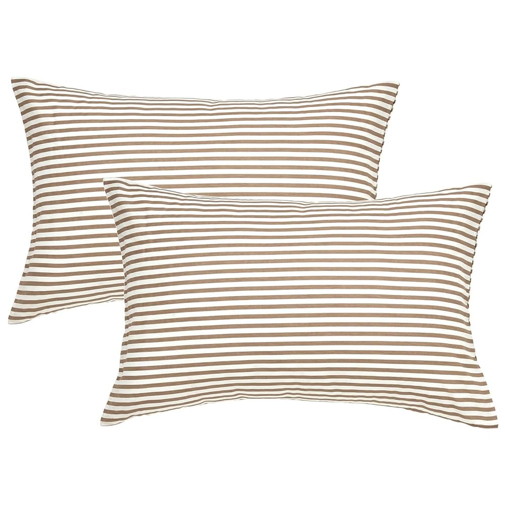 JELLYMONI Cotton Striped Pillowcases Set of 2, Sage Green, Standard | Soft breathable feel, Envelope closure, 400TC cotton, Machine washable, Gentle on skin
