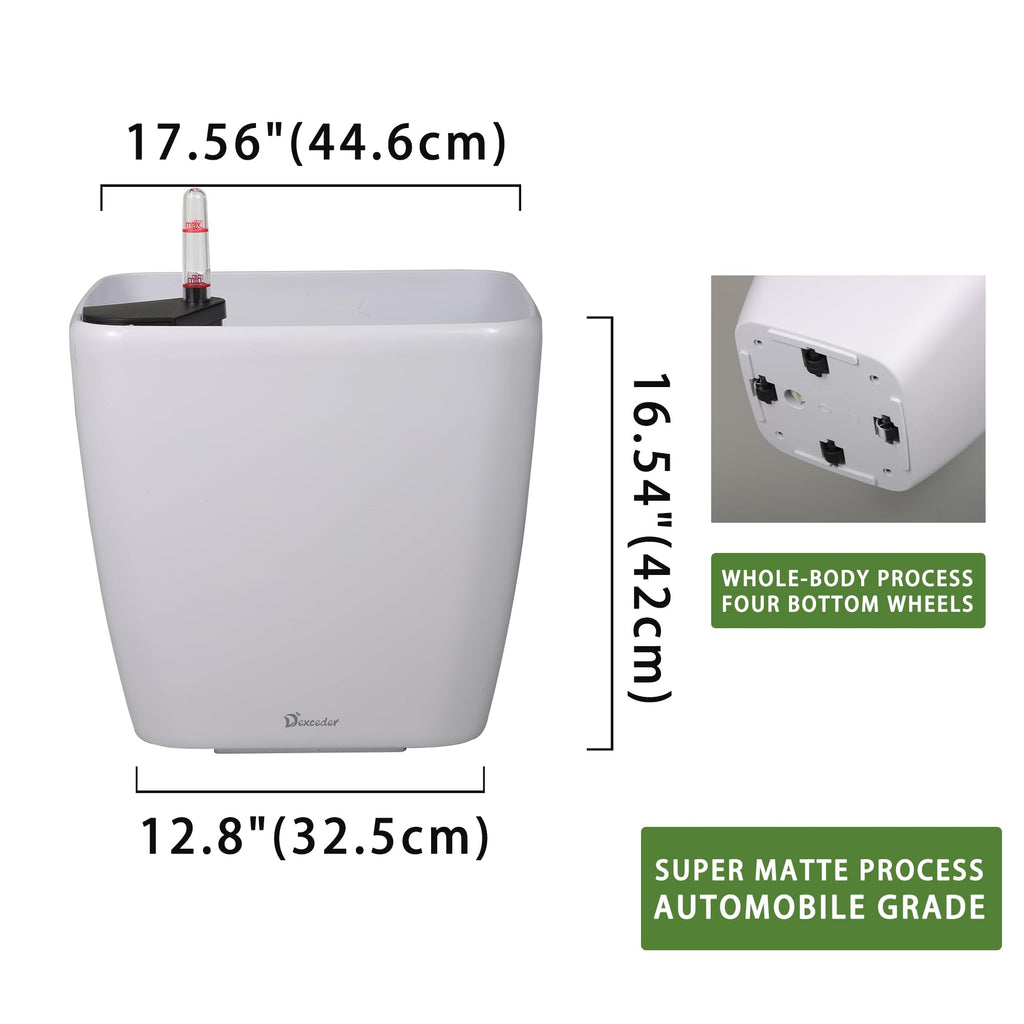 Dexceder 9x8 Self Watering Planter (Black High Gloss) | Inner Mat Design, Thickened Table Flower Plant Pot with Water Level Indicator Indoor Outdoor