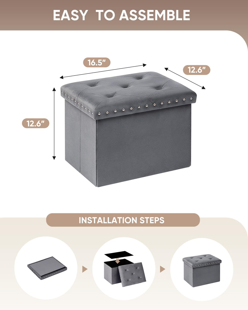 B FSOBEIIALEO Storage-Ottoman Cube-Folding Tufted - Ottomans with Storage, Coffee Table Top Cover, Storage Boxes Footrest Stool for Bedroom, Luxury Velvet Fabric 15.7 Inches Black