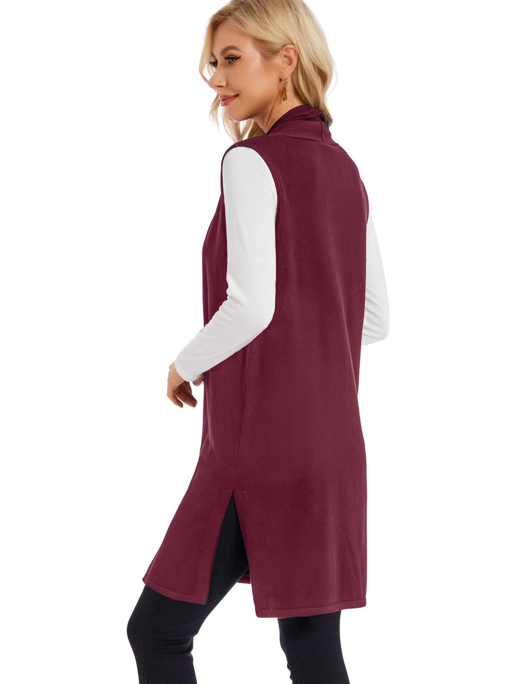 Moss Rose Women's Long Knit Cardigan Vest Casual Sleeveless Open Front Draped Duster Vest (Available in Plus Size)