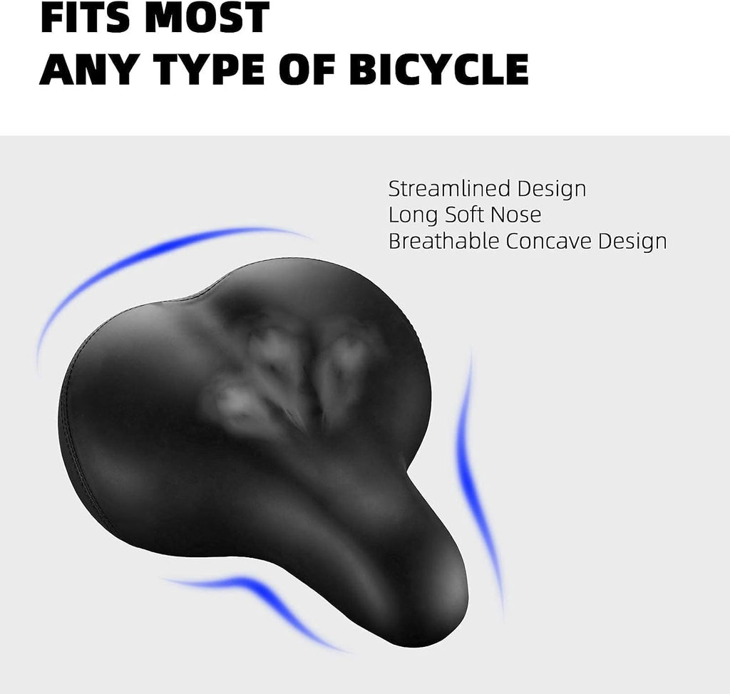2024 New Noseless Bike Seat Cushion for Men & Women - Extra Padding & Comfort Wide Bicycle Seat, Oversized Comfortable Saddle for Peloton Bikes, Exercise Bikes, Electric Bikes, Cruiser Bikes