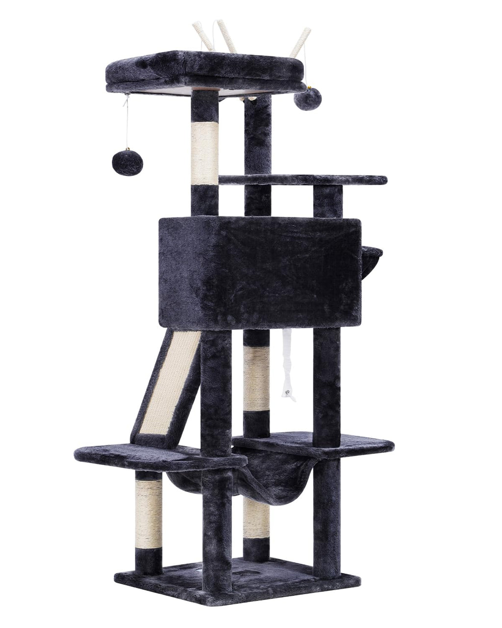 Hey-brother Cat Tree, 53 inch Cat Tower for Indoor Cats, Cat House with Padded Platform Bed, Toy Balls, Large Cozy Condo, Hammocks and Sisal Scratching Posts, Beige MPJ019-SM