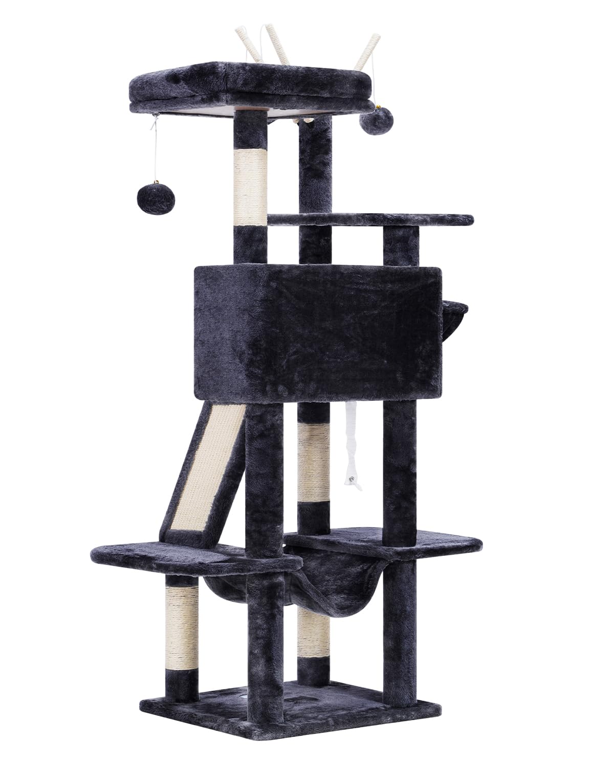 Hey-brother Cat Tree, 53 inch Cat Tower for Indoor Cats, Cat House with Padded Platform Bed, Toy Balls, Large Cozy Condo, Hammocks and Sisal Scratching Posts, Beige MPJ019-SM