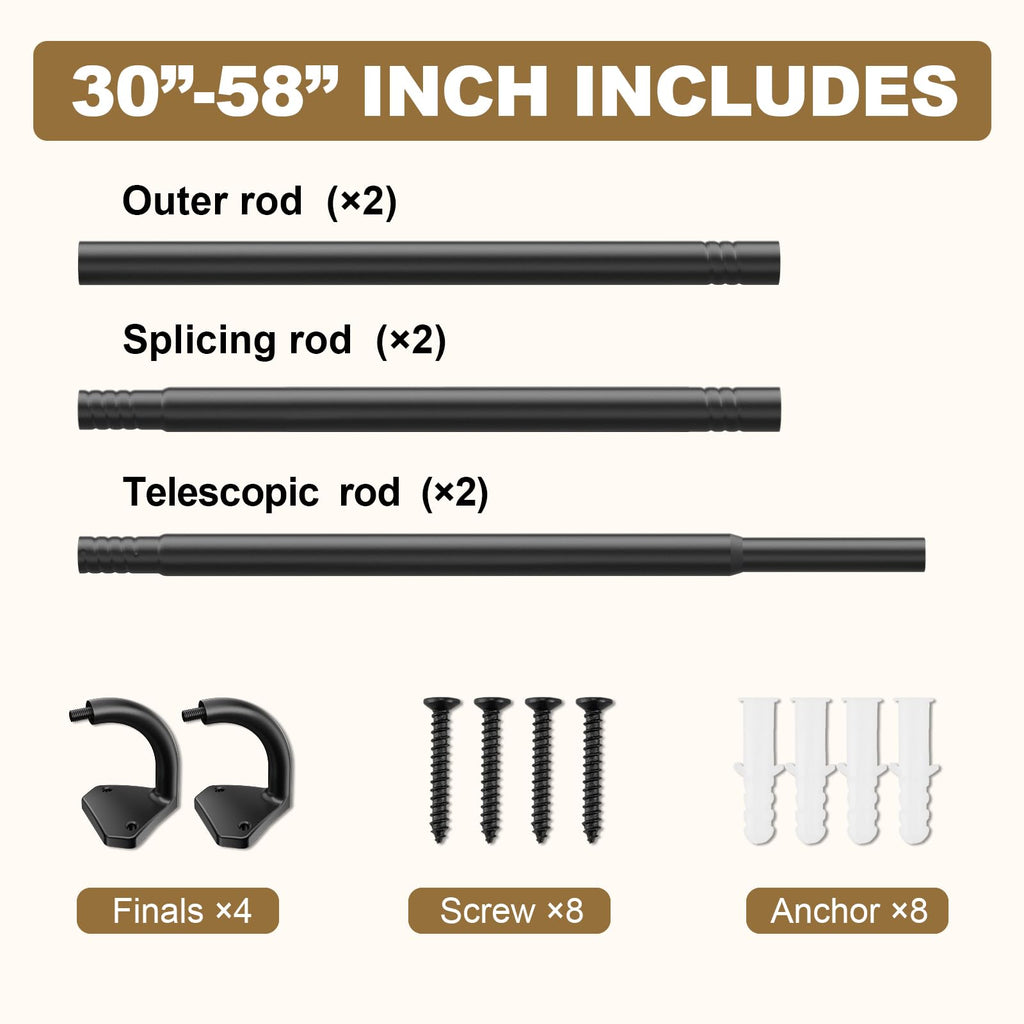 GXOACKJ Black Wrap Around Curtain Rods for Windows 28 to 48 inch, 5/8 inch Industrial Telescoping Blackout Curtain Rods for Bedroom & Outdoor