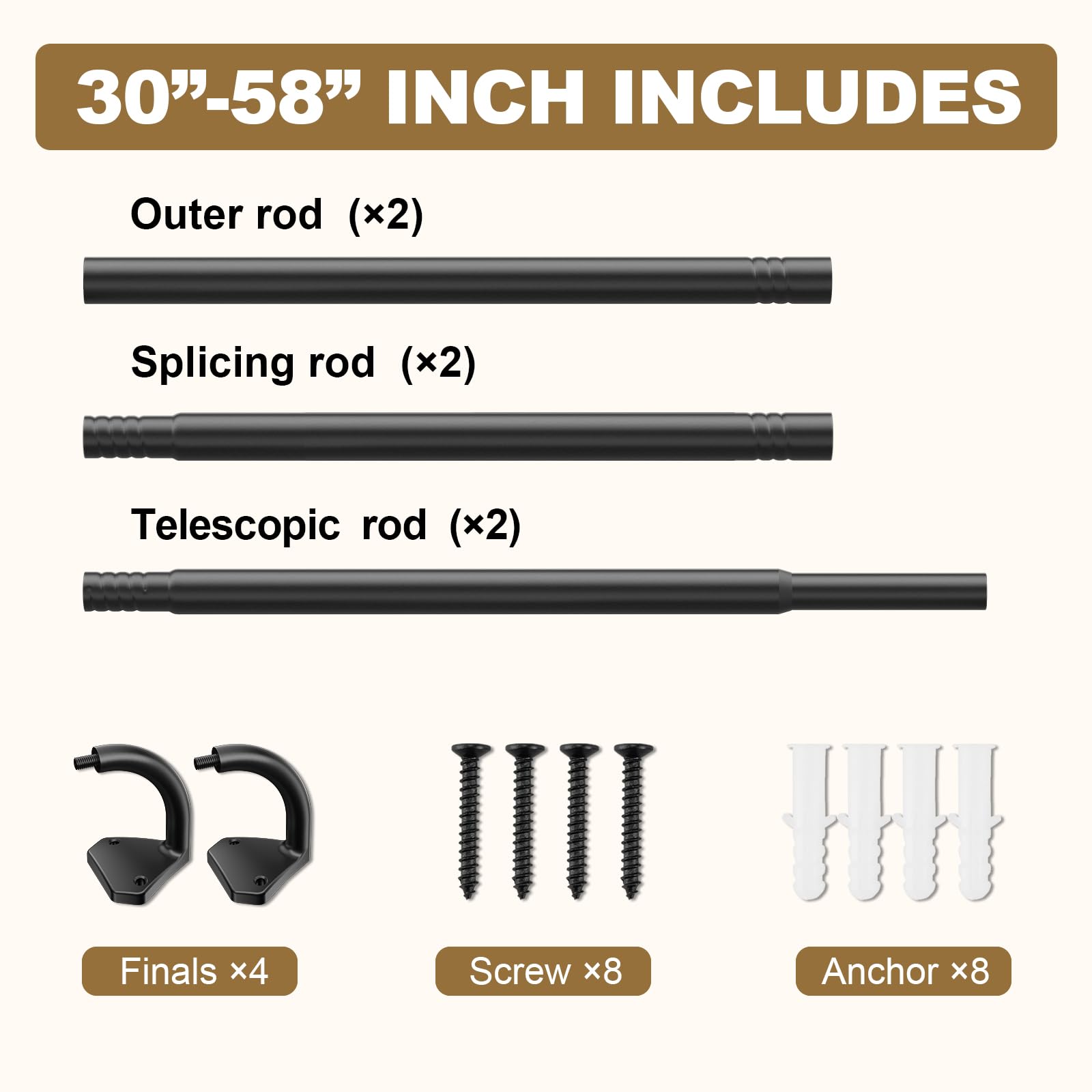 GXOACKJ Black Wrap Around Curtain Rods for Windows 28 to 48 inch, 5/8 inch Industrial Telescoping Blackout Curtain Rods for Bedroom & Outdoor