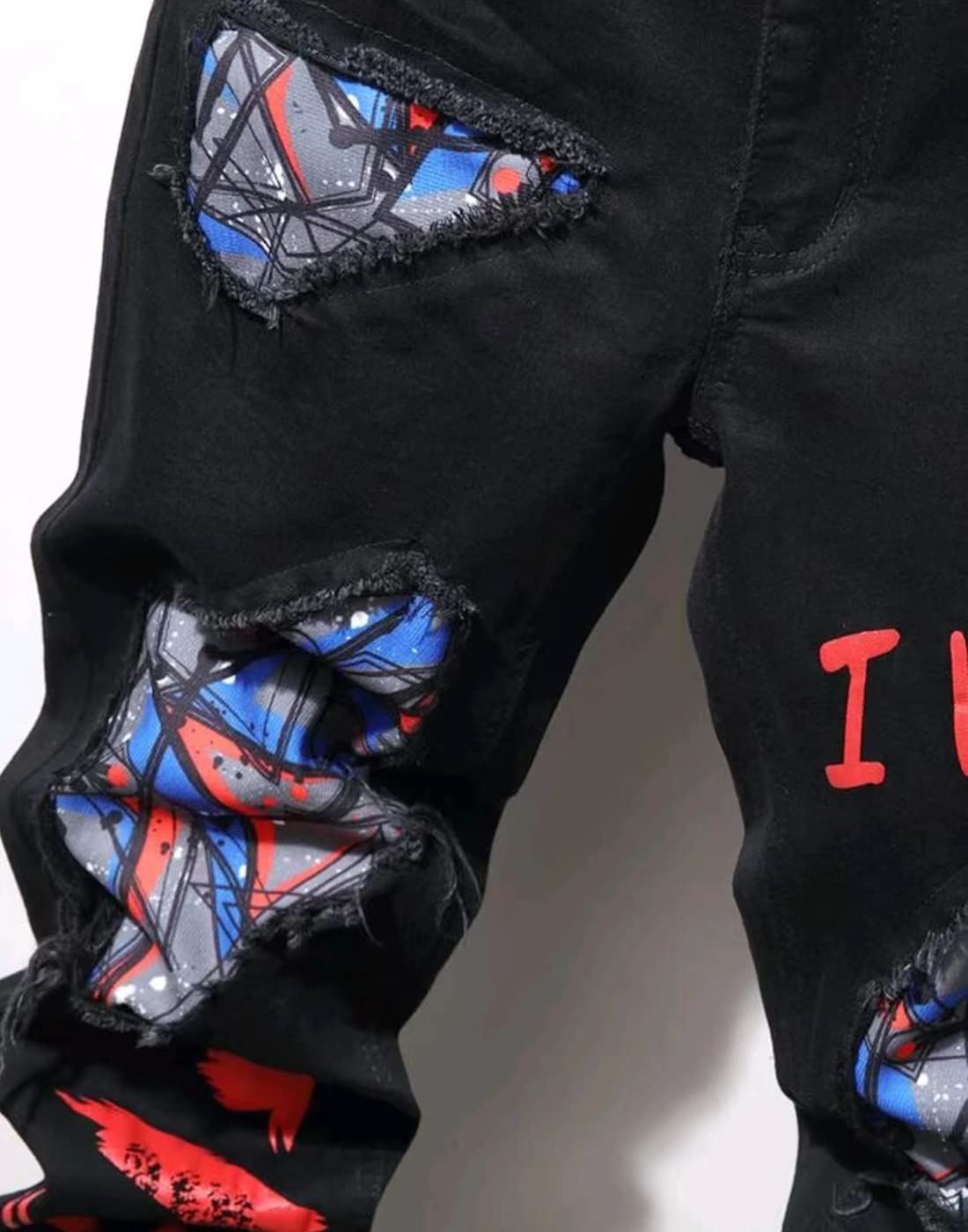 Boy's Skinny Fit Ripped Destroyed Distressed Stretch Slim Jeans Pants