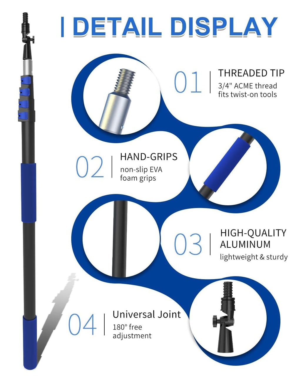26 Foot High Reach Duster Kit with 5-20 ft Telescoping Extension Pole, High Ceiling Duster, Cobweb Duster, Window Squeegee, Feather Duster, Outdoor & Indoor Extendable Duster Cleaning Kit
