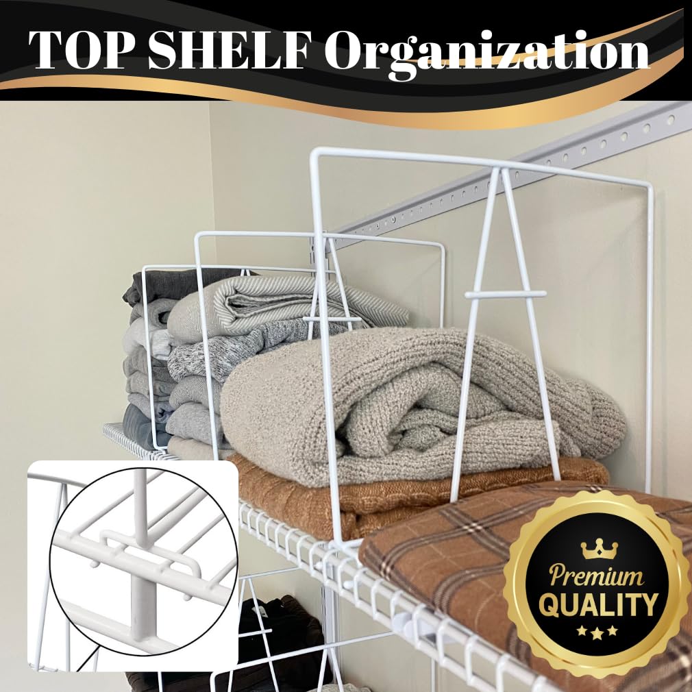 Evelots Wire Shelf Dividers - Extra Closet Organization and Storage for Home or Office -4 Pack- New Removable Hooks - Tall Shelf Separators - Easy to Clip -No Tool- Sturdy Coated Steel - 12 Inch Tall