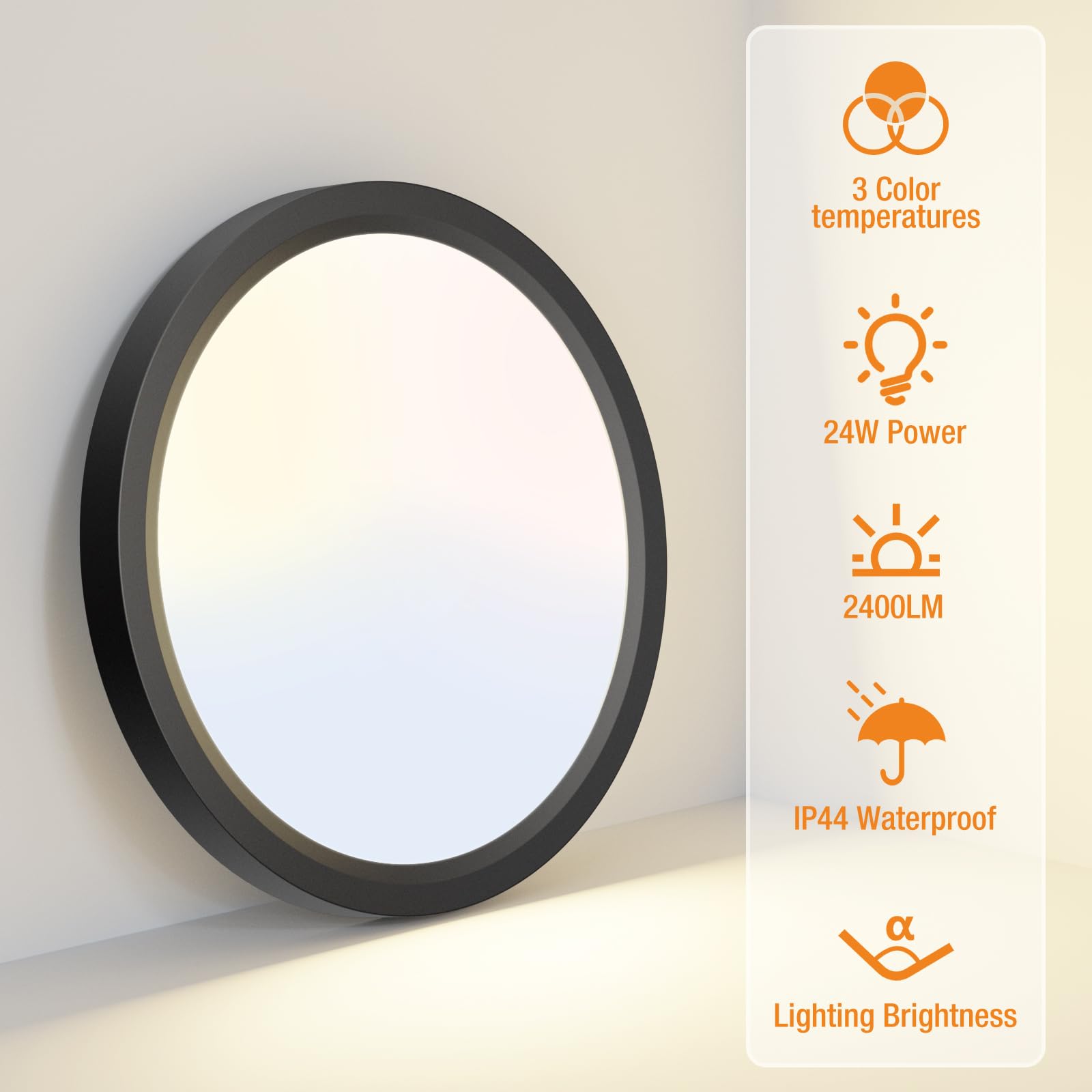 1PACK LED Flush Mount Ceiling Light Fixture, 3000K-4000K-6500K & 100W Equivalent Modern Kitchen Ceiling Lamp 15W 1500Lm 7.5 Inch Closet Round Surface for Bathroom Laundry Bedroom Hallway, Black