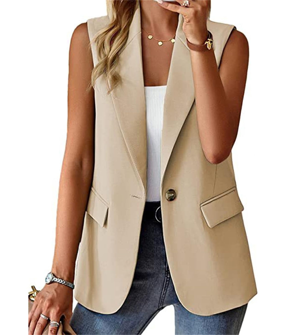 Sleeveless Blazer Vest for Women Summer 2026 Fashion Casual Lightweight Open Front Work Office Blazer Jackets with Pockets