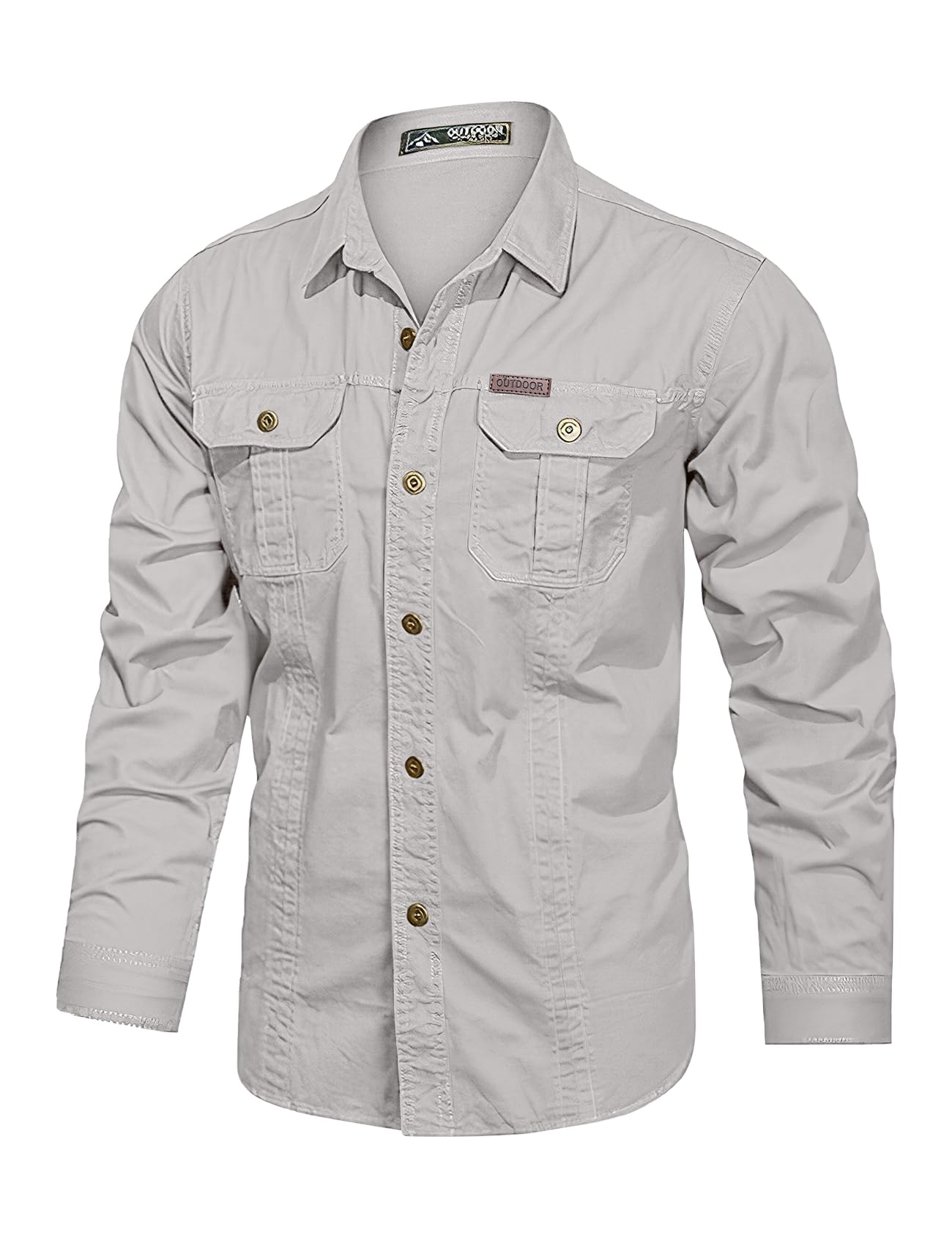 Eisctnd Men's Long Sleeve Cotton Work Shirt Casual Loose Fit Button Down Shirts with 2-Pocket for Outdoor Safari