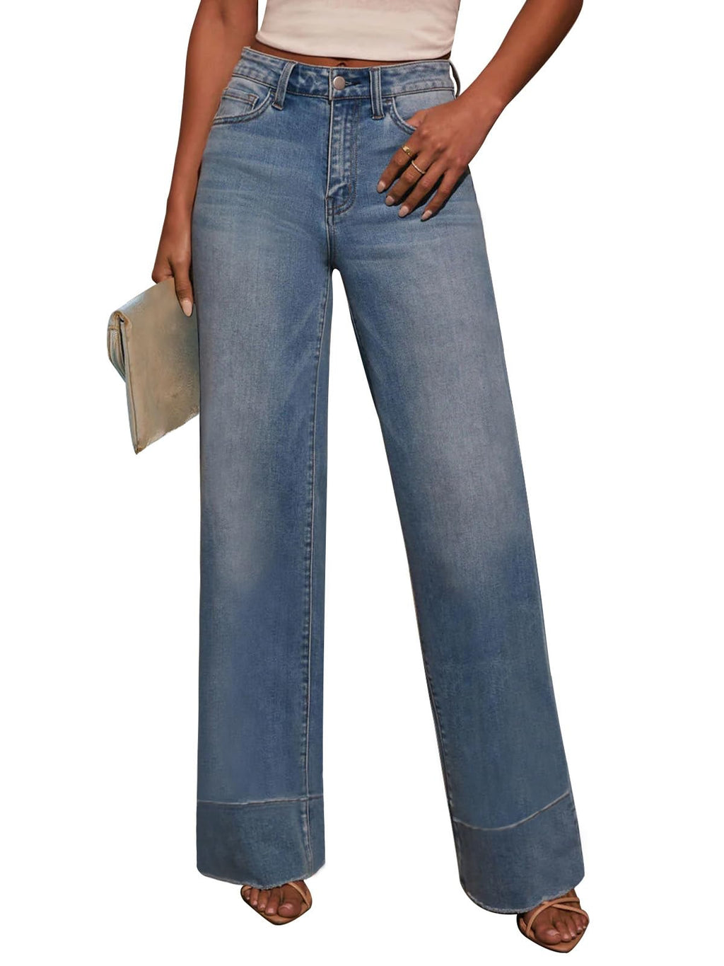 KUNMI Jeans for Women Wide Leg Baggy High Waist Boyfriends Straight Leg Stretchy Denim Pants Trendy Fall 2025
