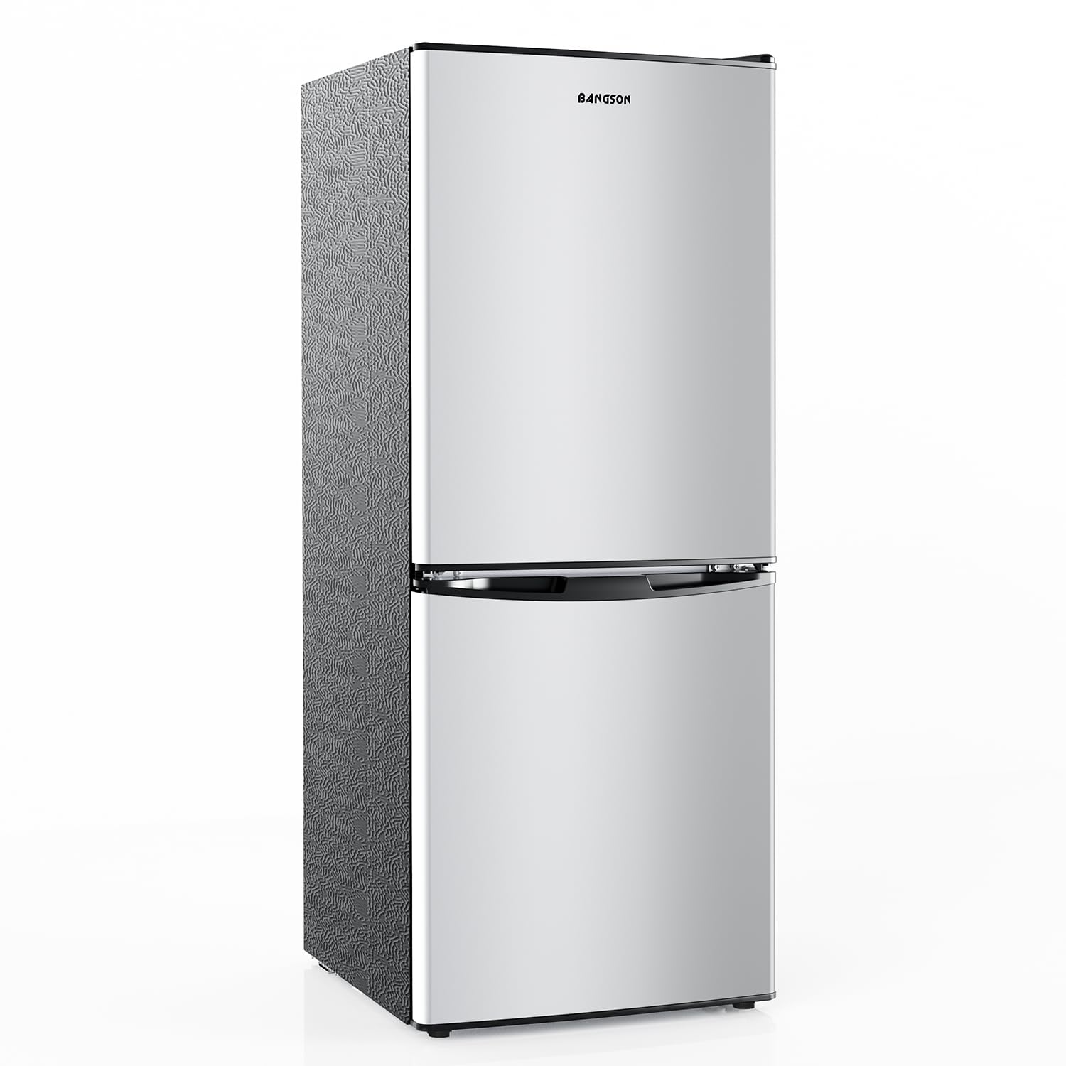 BANGSON 4.0 Cu.Ft Small Refrigerator with Freezer, Small Fridge with Bottom Freezer, for Apartment, Bedroom, Dorm, and Office, Double Door, Stainless Steel, Silver