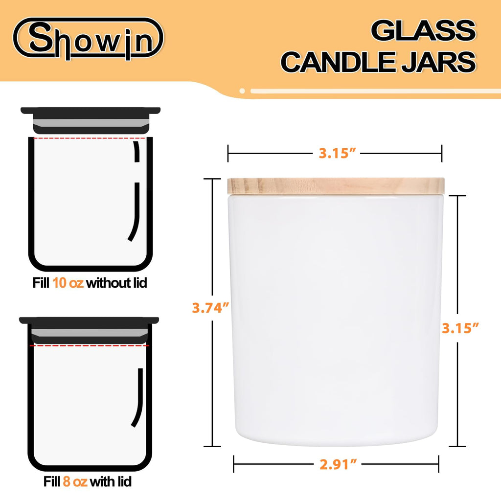 SHOWIN 10 OZ Thick Candle Jars for Making Candles 15 Pcs, Empty Jars with Wood Lids for Candle Making, Sample Container, Inner Black